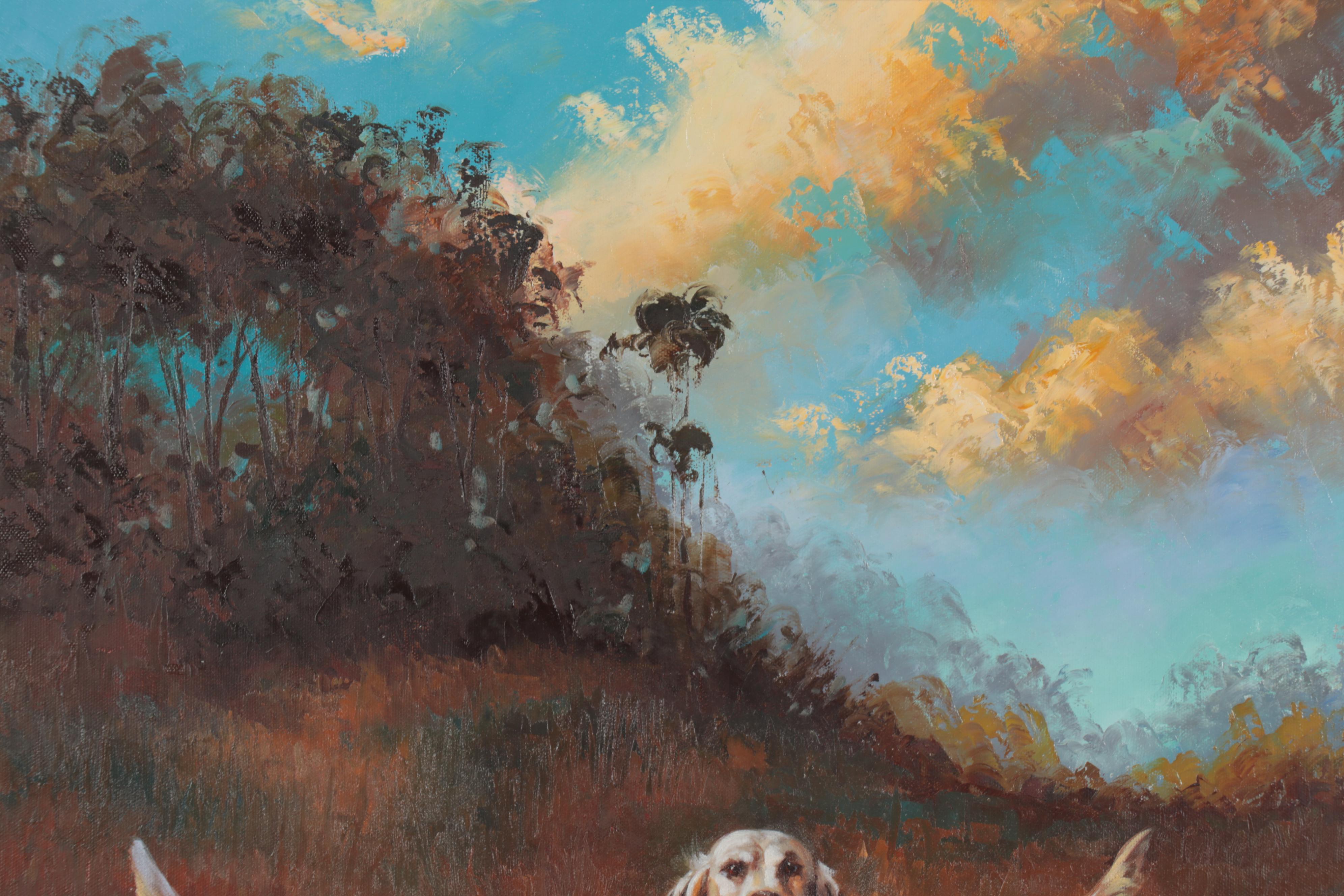 Oil Painting after K. Rizo of Hunting Dog, Late 20th Century