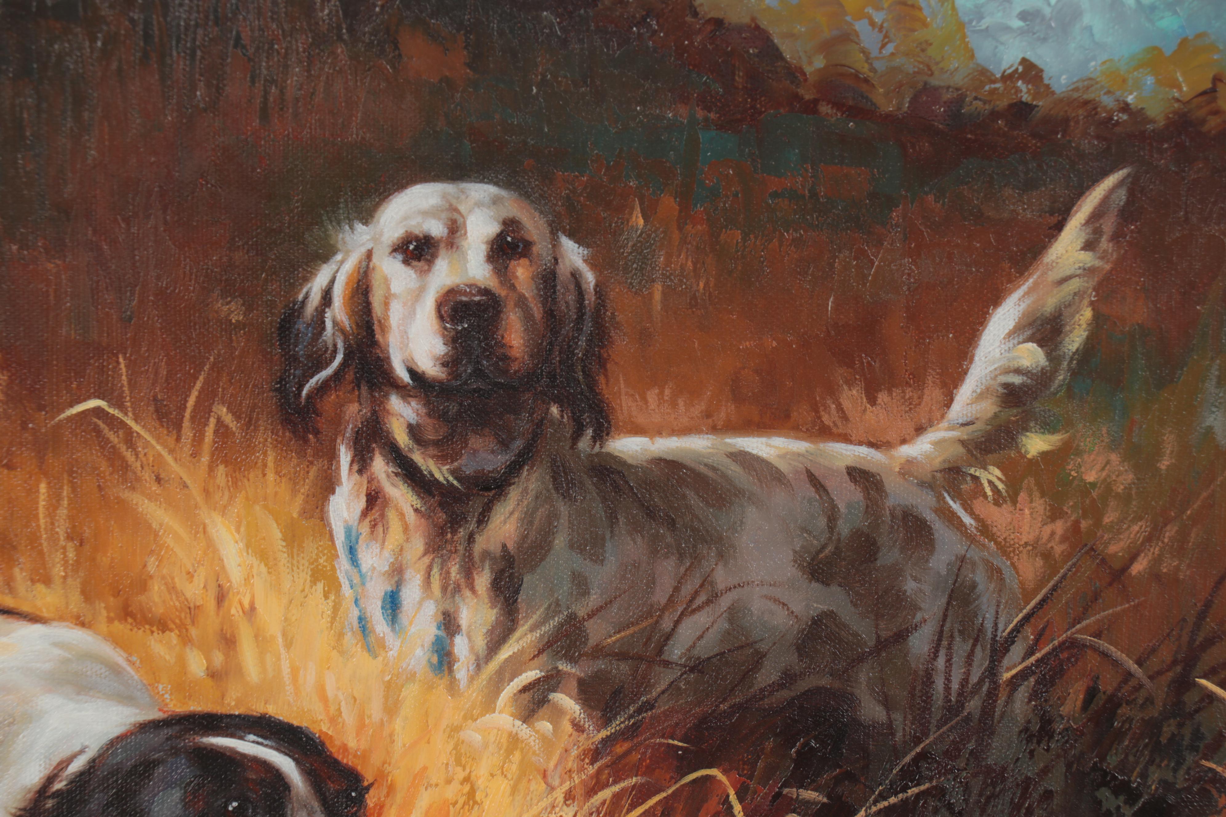 Oil Painting after K. Rizo of Hunting Dog, Late 20th Century