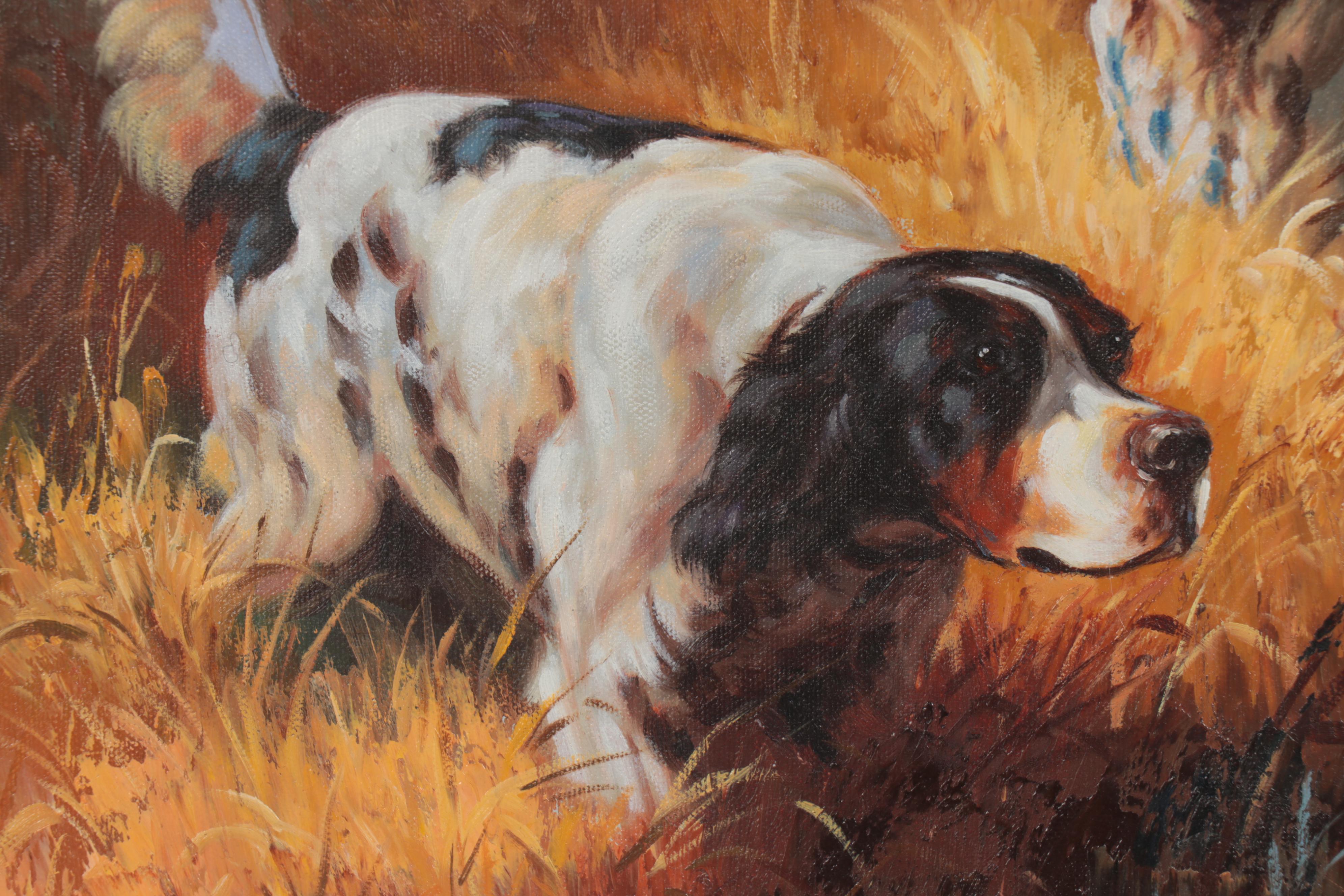 Oil Painting after K. Rizo of Hunting Dog, Late 20th Century