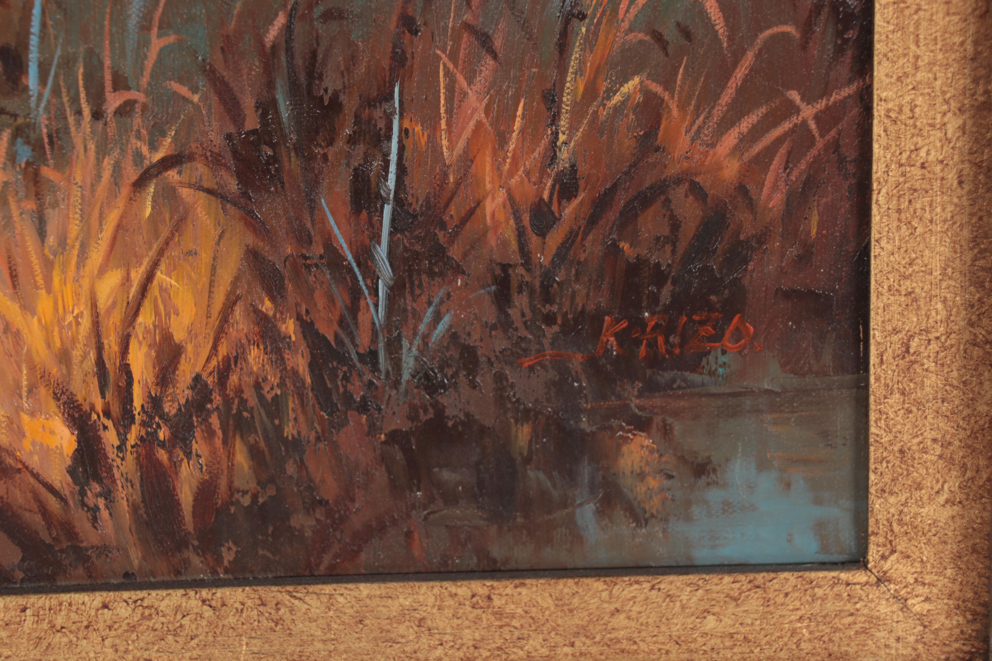 Oil Painting after K. Rizo of Hunting Dog, Late 20th Century