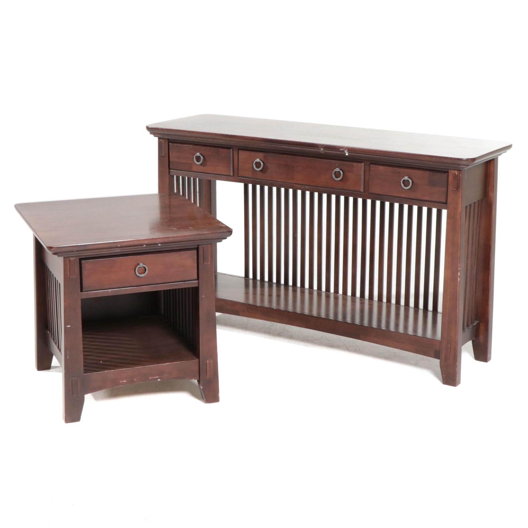 American Signature Arts & Crafts Style Wooden Sofa Table and End Table