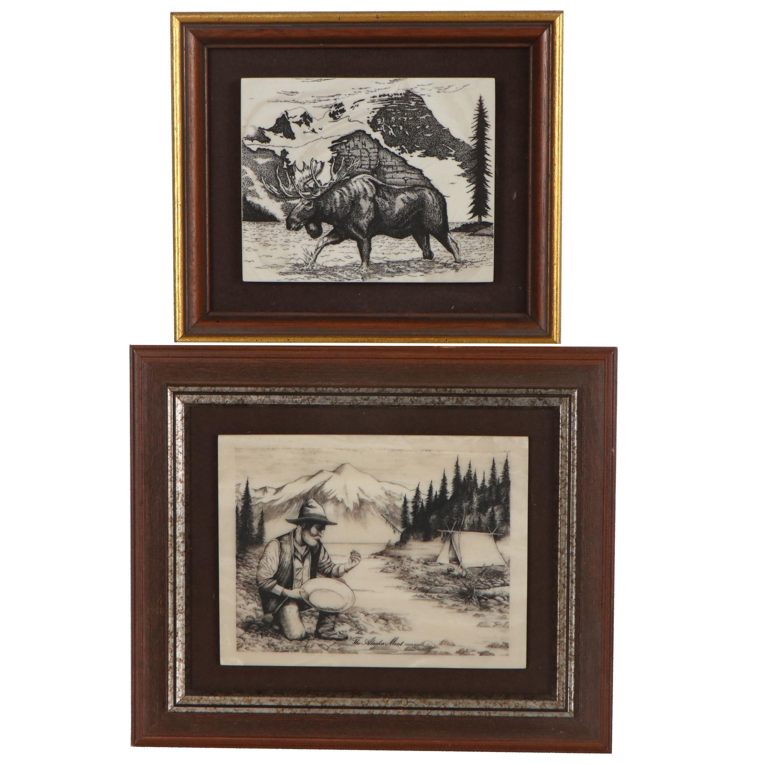 Bill Devine Etchings of Moose and "The Alaska Mint," 1982