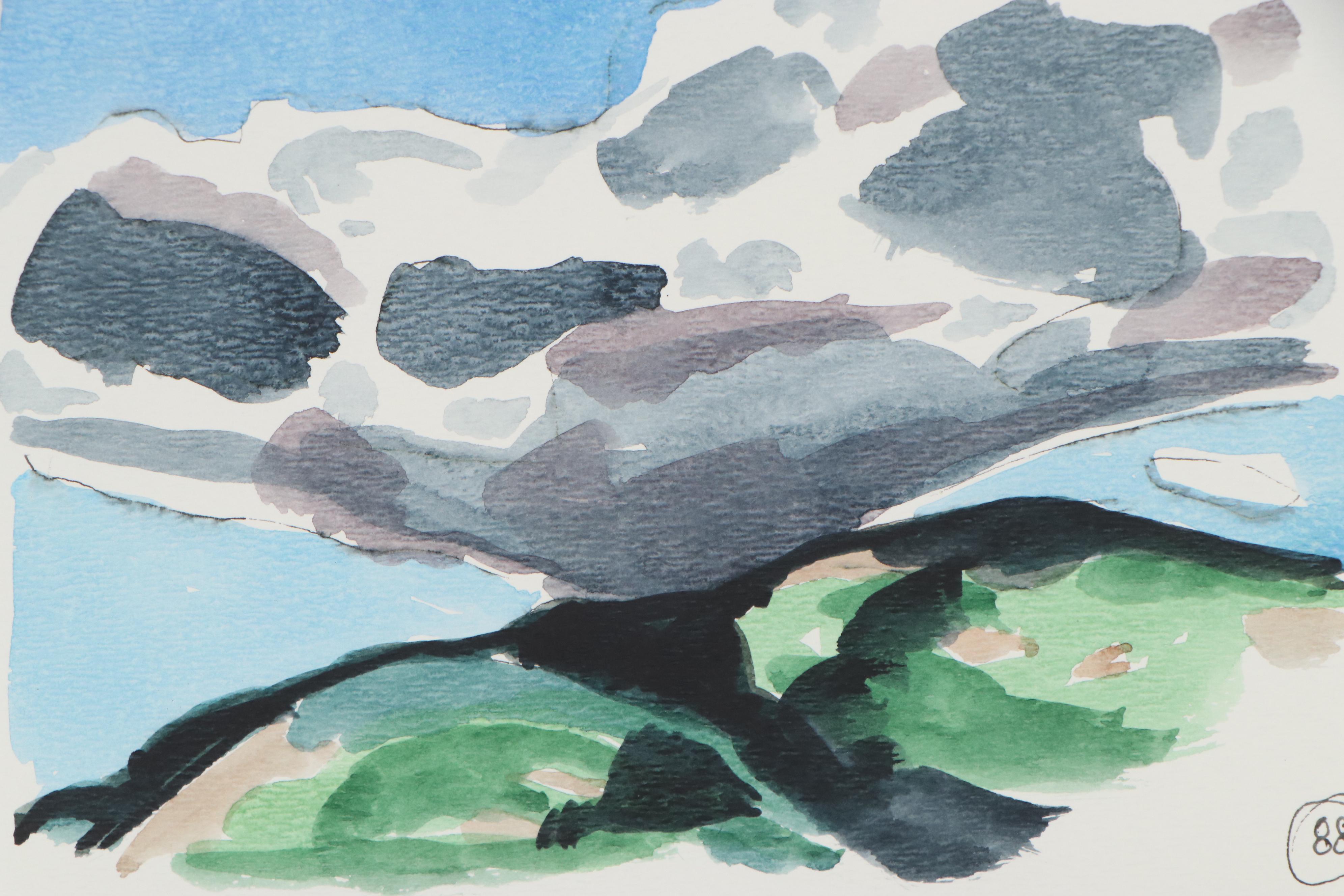 Robert Herrmann Landscape Ink and Watercolor Painting