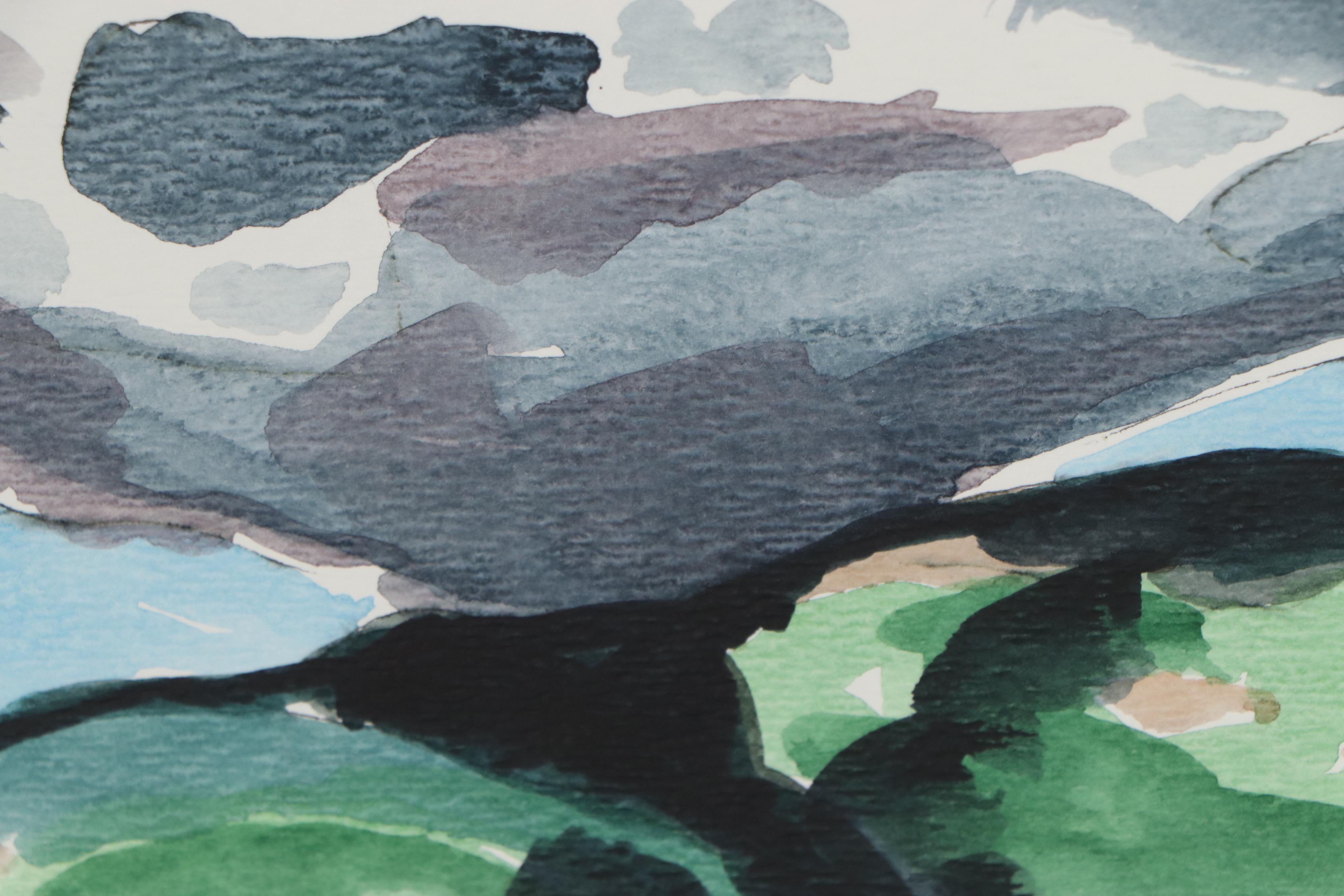 Robert Herrmann Landscape Ink and Watercolor Painting