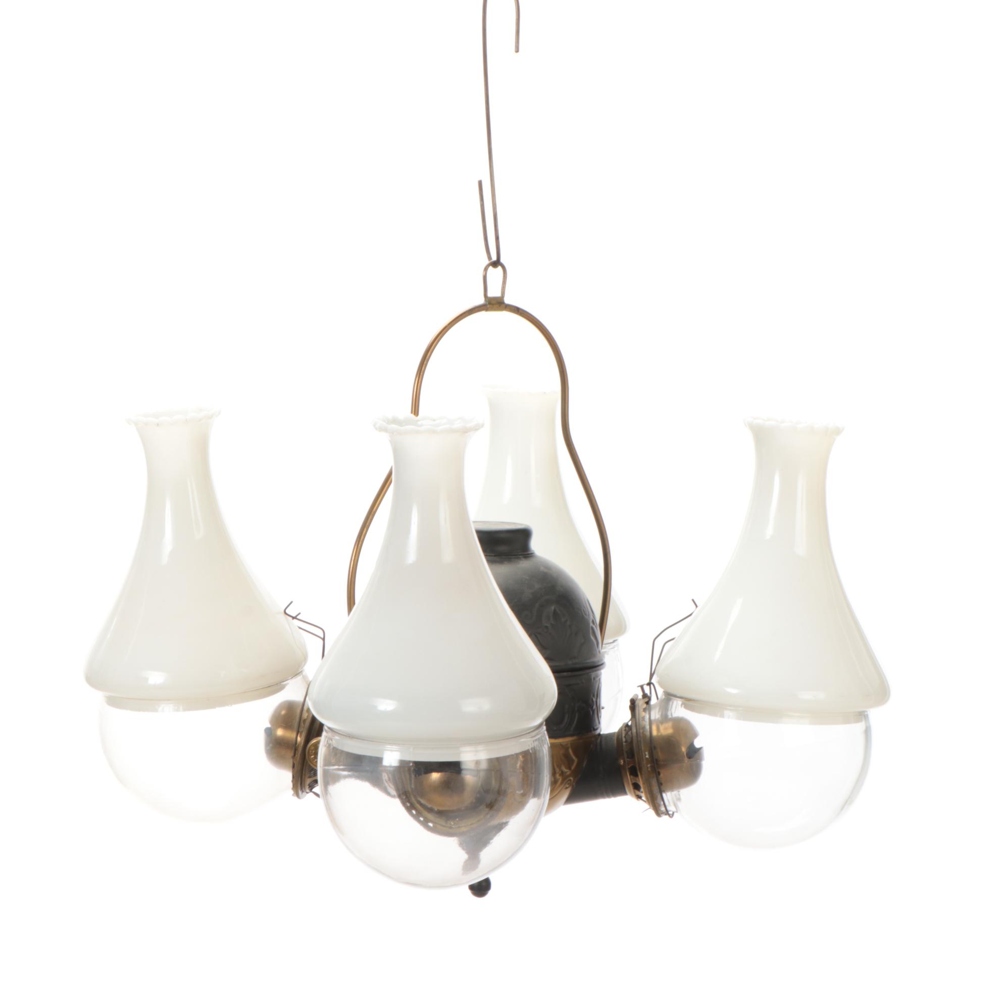 Victorian Angle Lamp Company Four-Arm Kerosene Ceiling Pendant Light