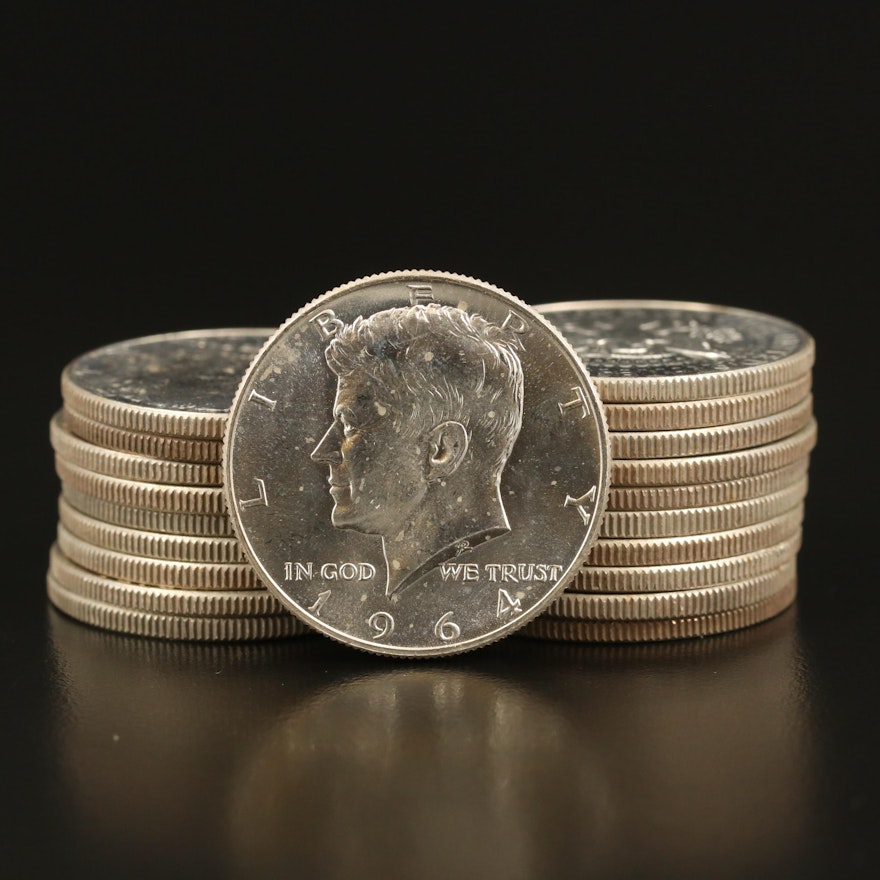 20 Uncirculated Kennedy Silver Half Dollars, 1964