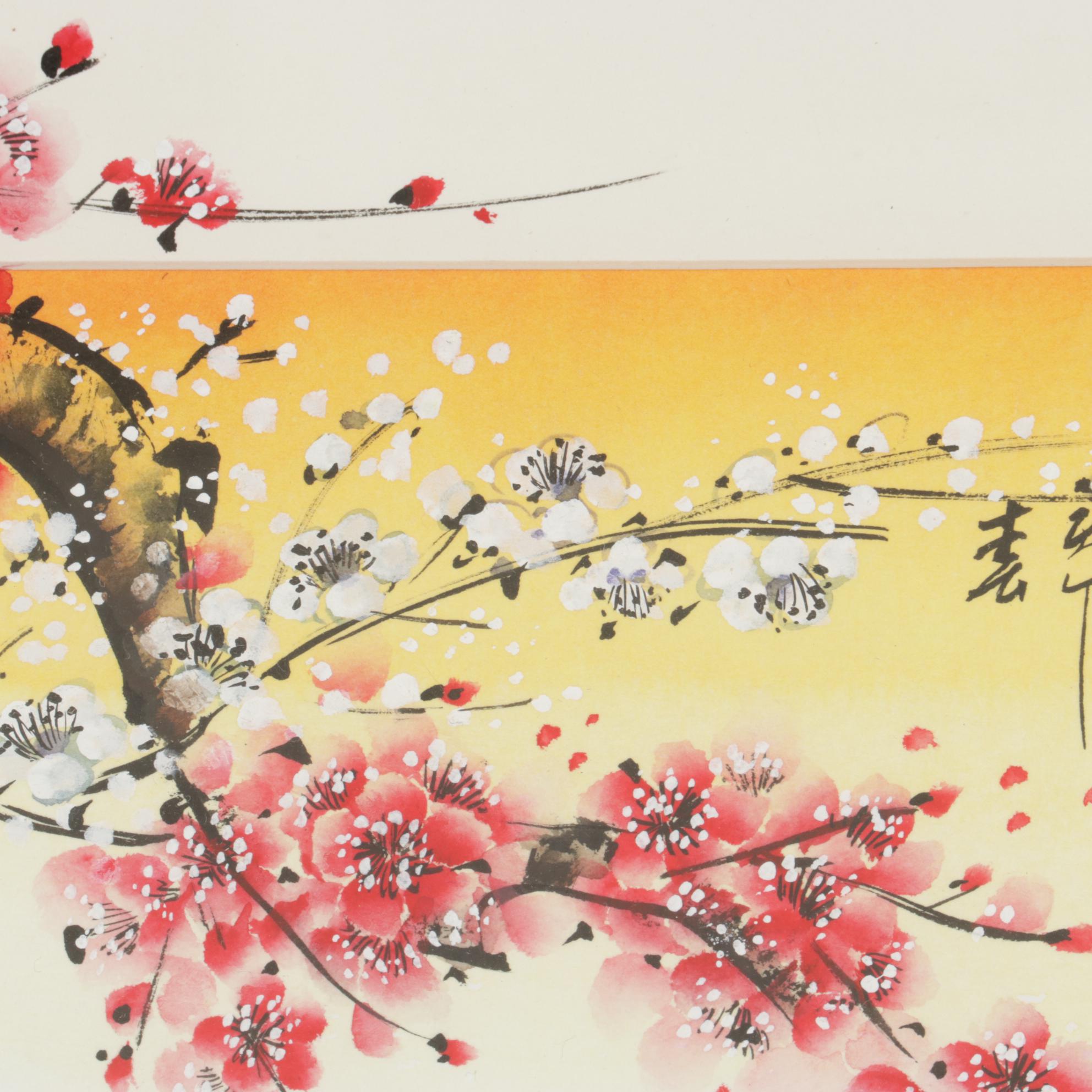 Sang Man Kim Ink and Gouache Painting "Blossom Comes Through Snow"