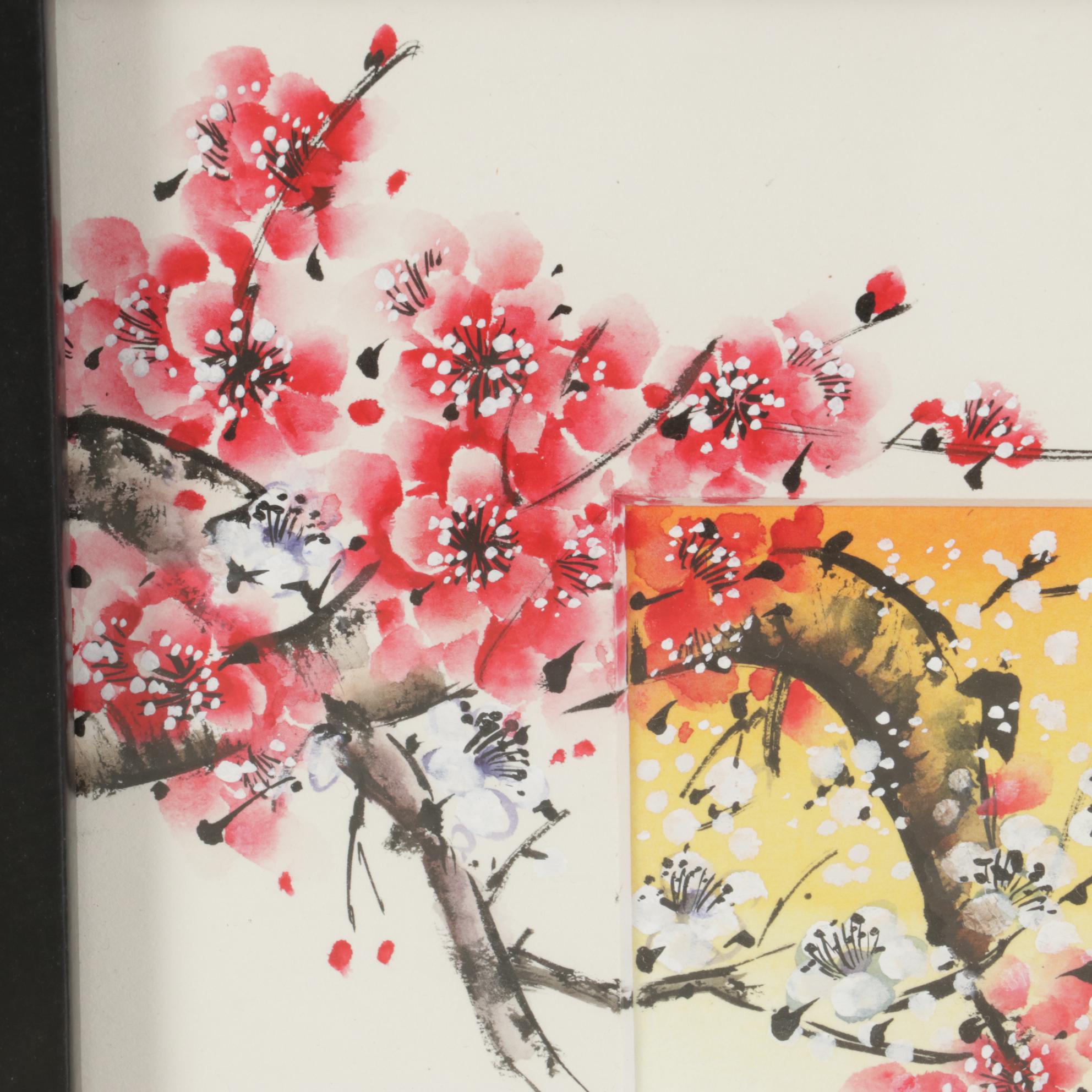 Sang Man Kim Ink and Gouache Painting "Blossom Comes Through Snow"