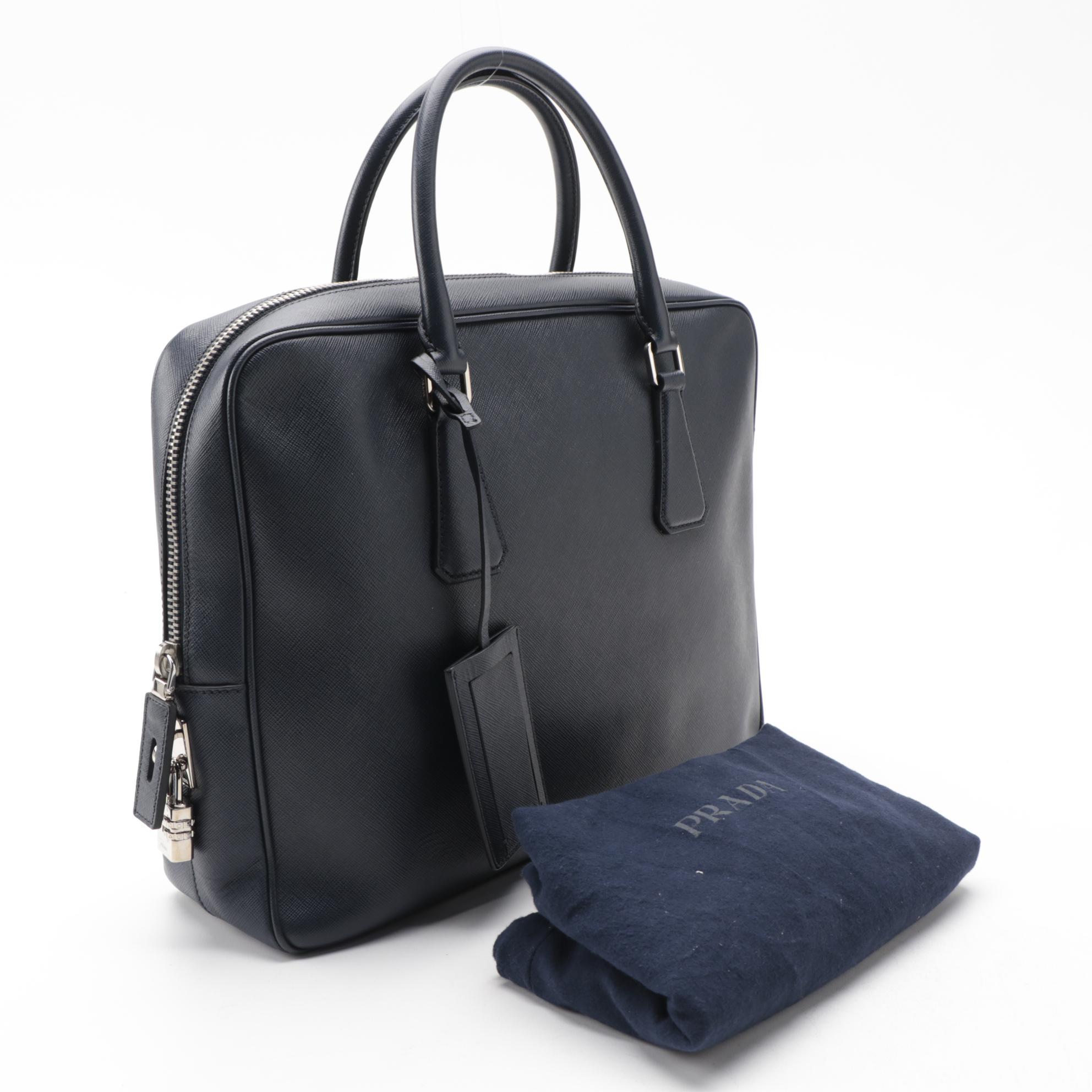 Prada Navy Saffiano Leather Briefcase