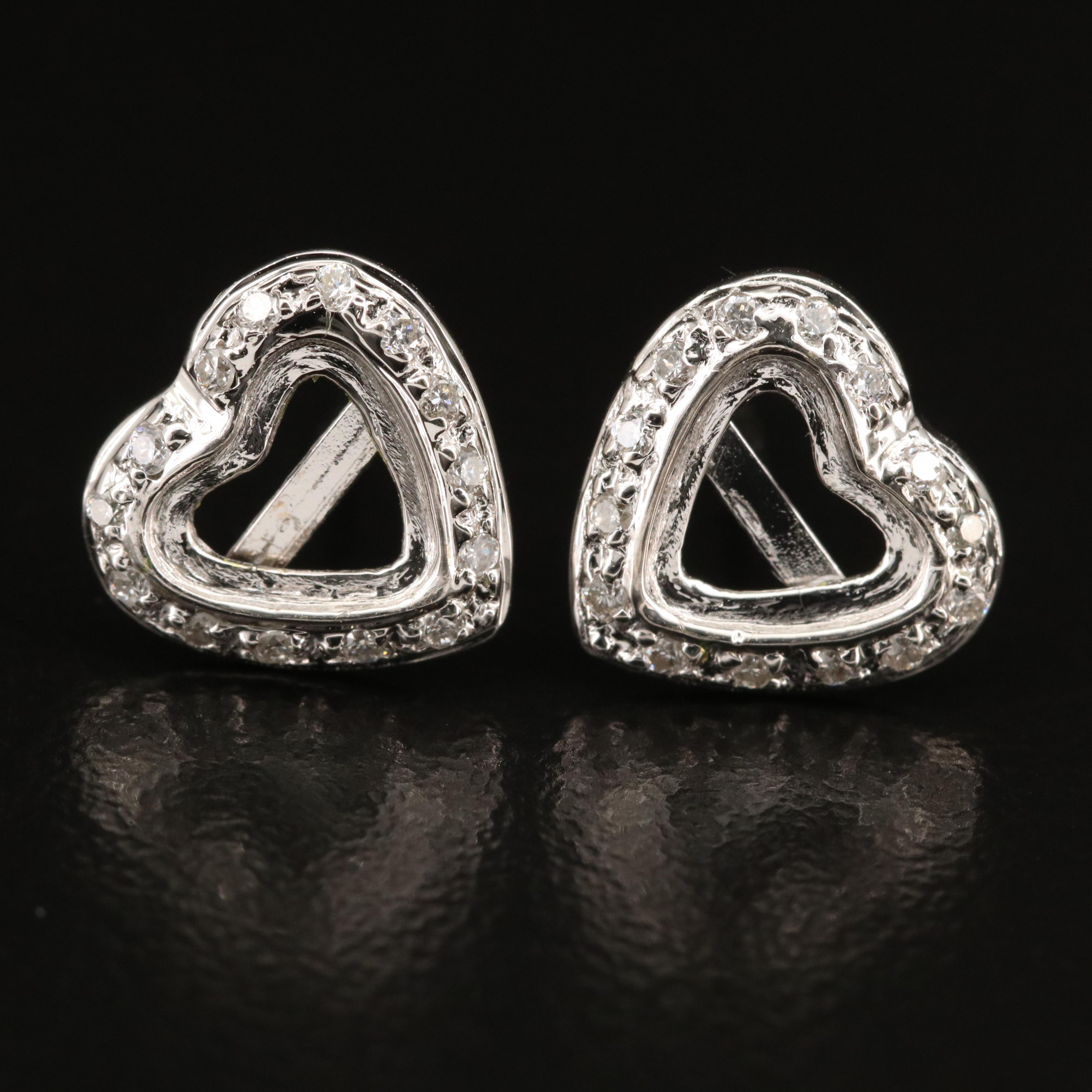 18K Diamond Heart Stud Earrings