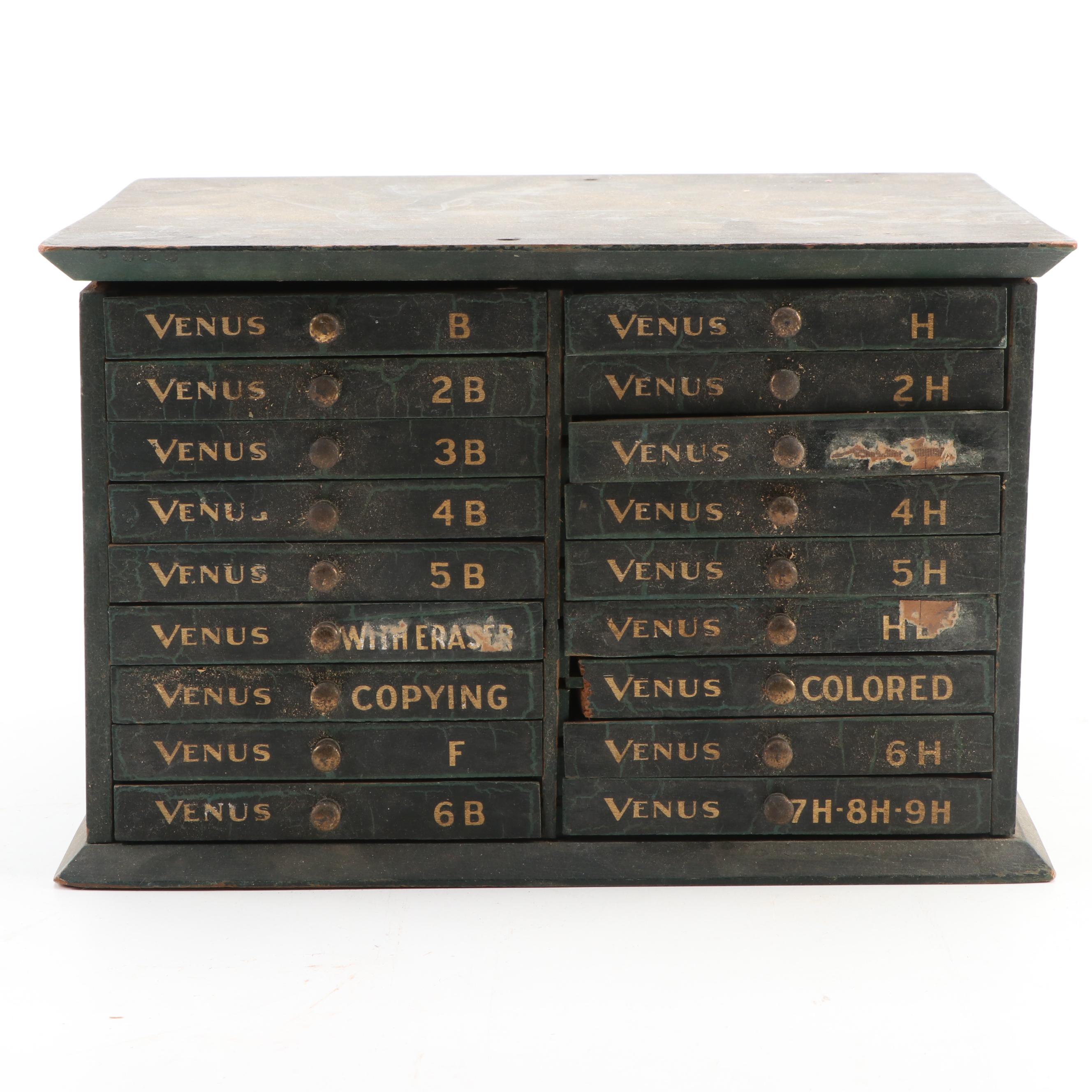 Venus Drawing Pencils Wooden Display Case with 18 Drawers