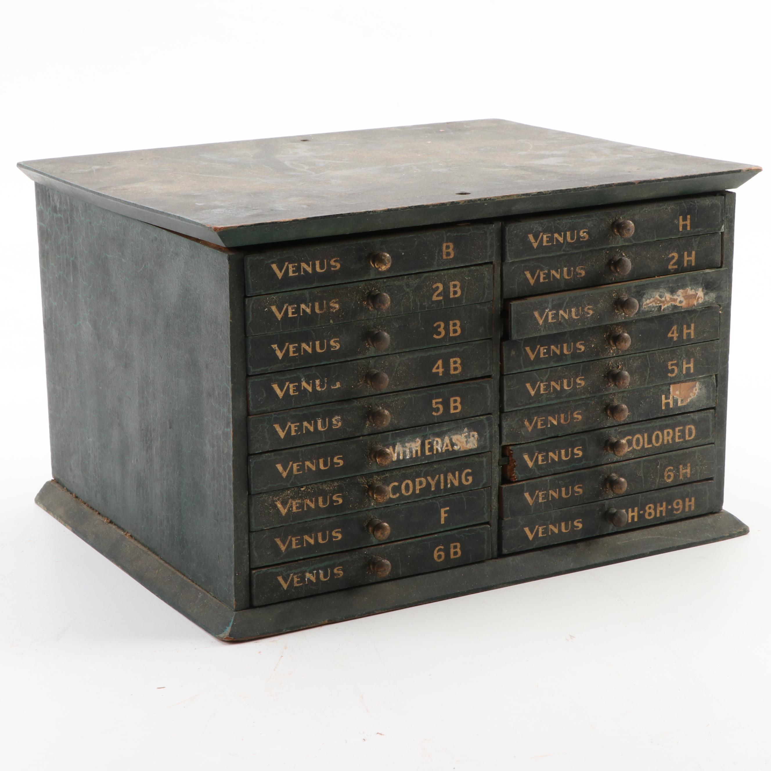 Venus Drawing Pencils Wooden Display Case with 18 Drawers