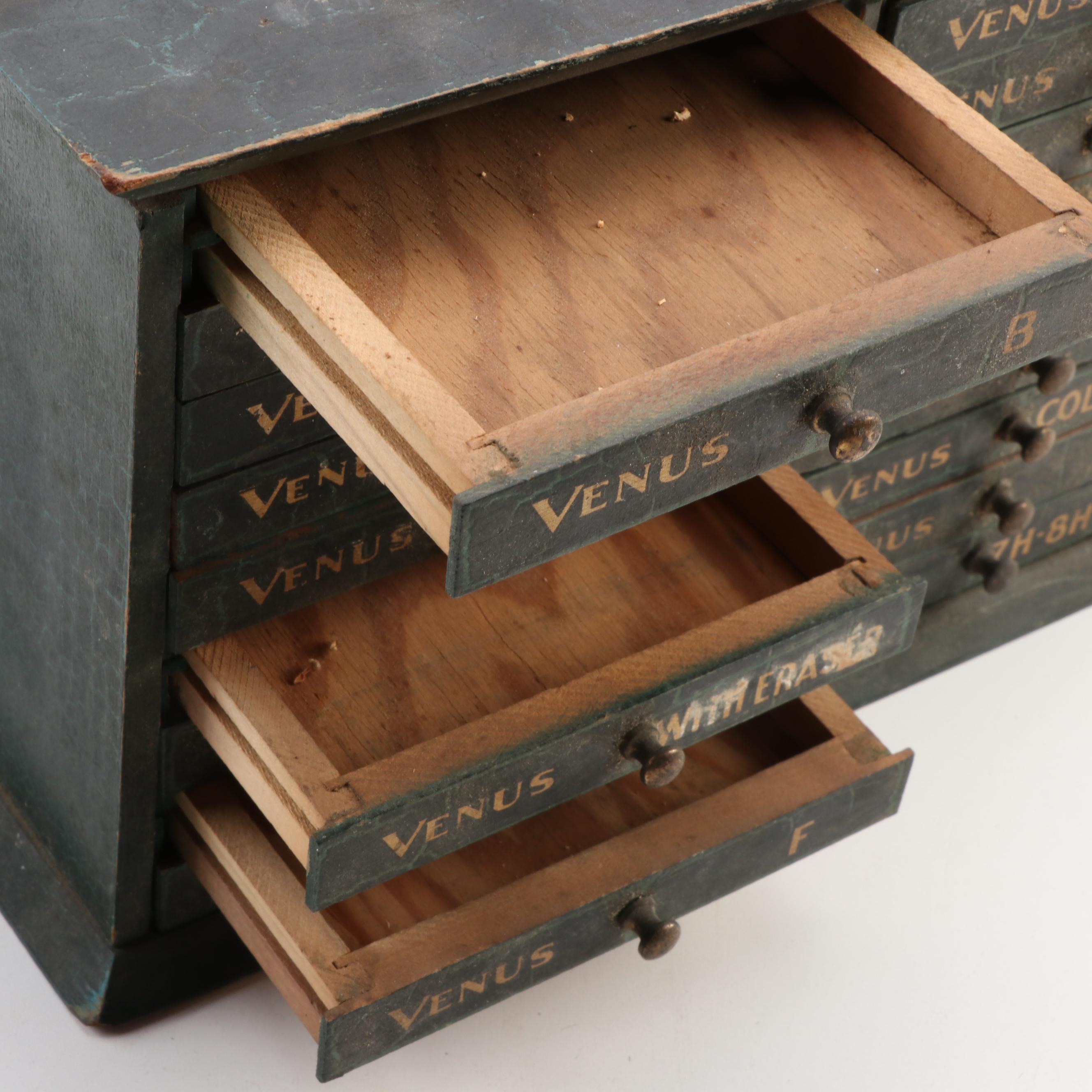 Venus Drawing Pencils Wooden Display Case with 18 Drawers