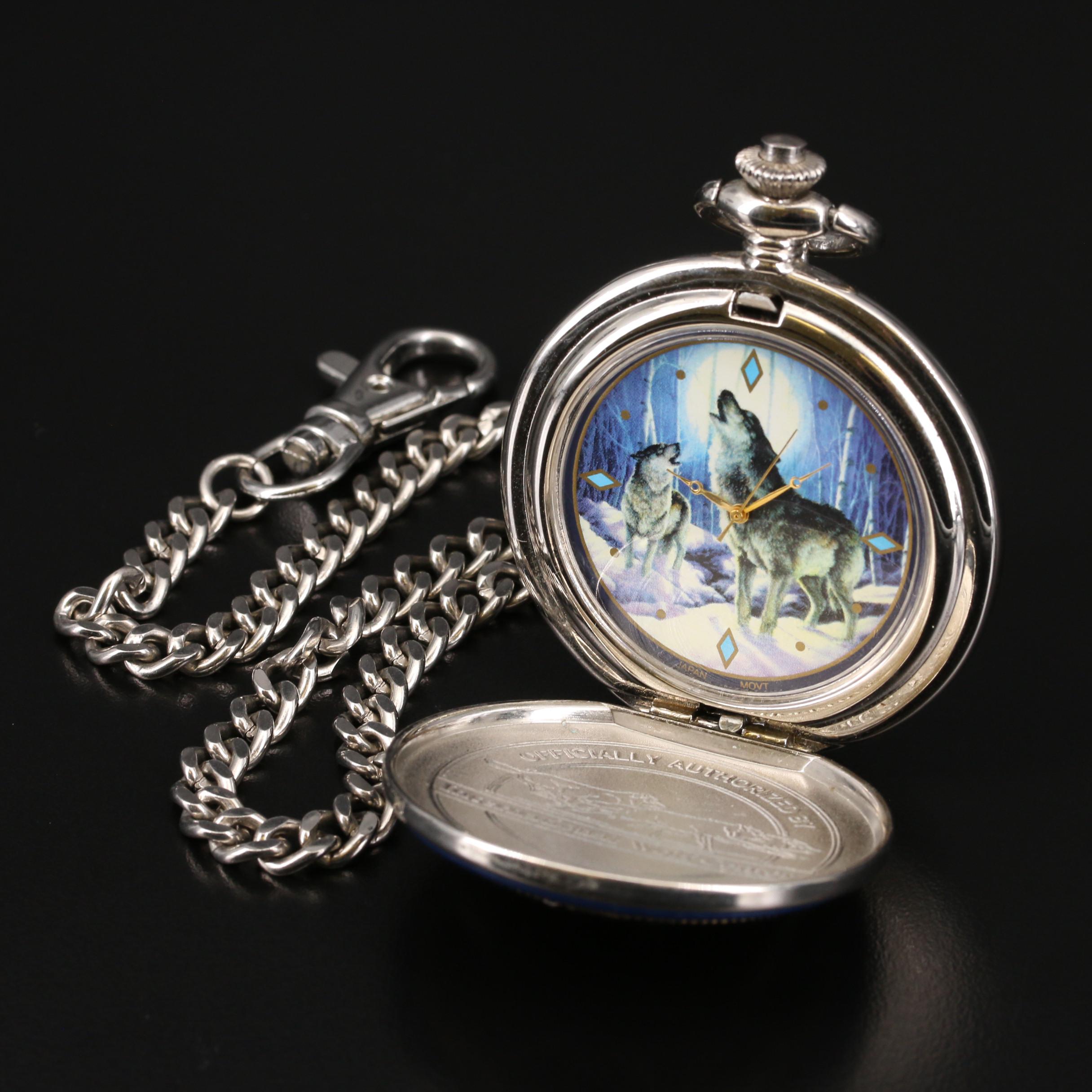 Franklin Mint Wolf Design Pocket Watch