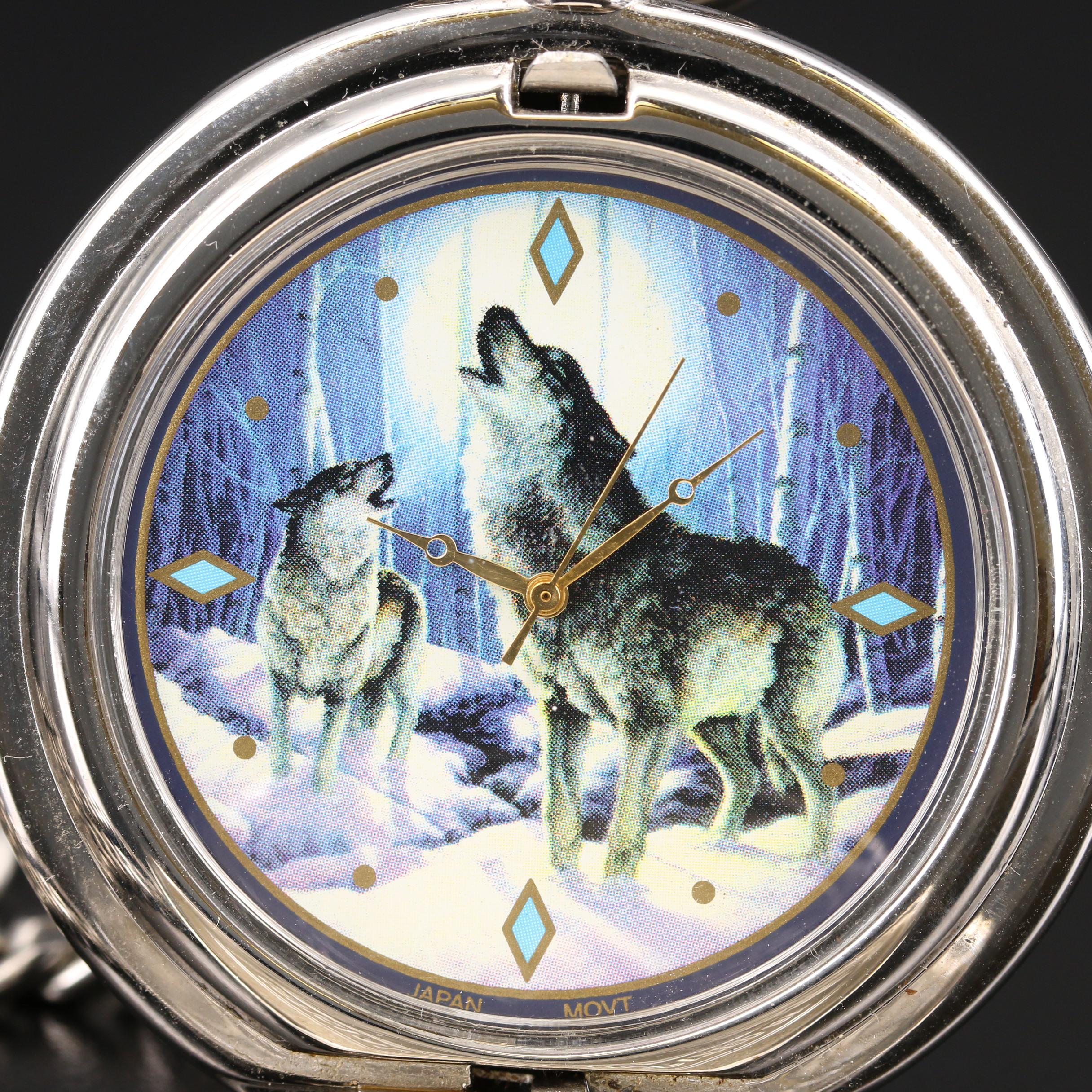 Franklin Mint Wolf Design Pocket Watch