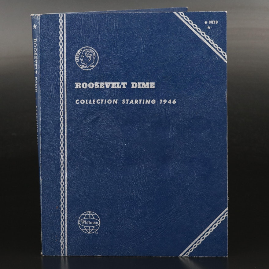 Roosevelt Dime Collection in Whitman Coin Binder Including Key Date 1955-S