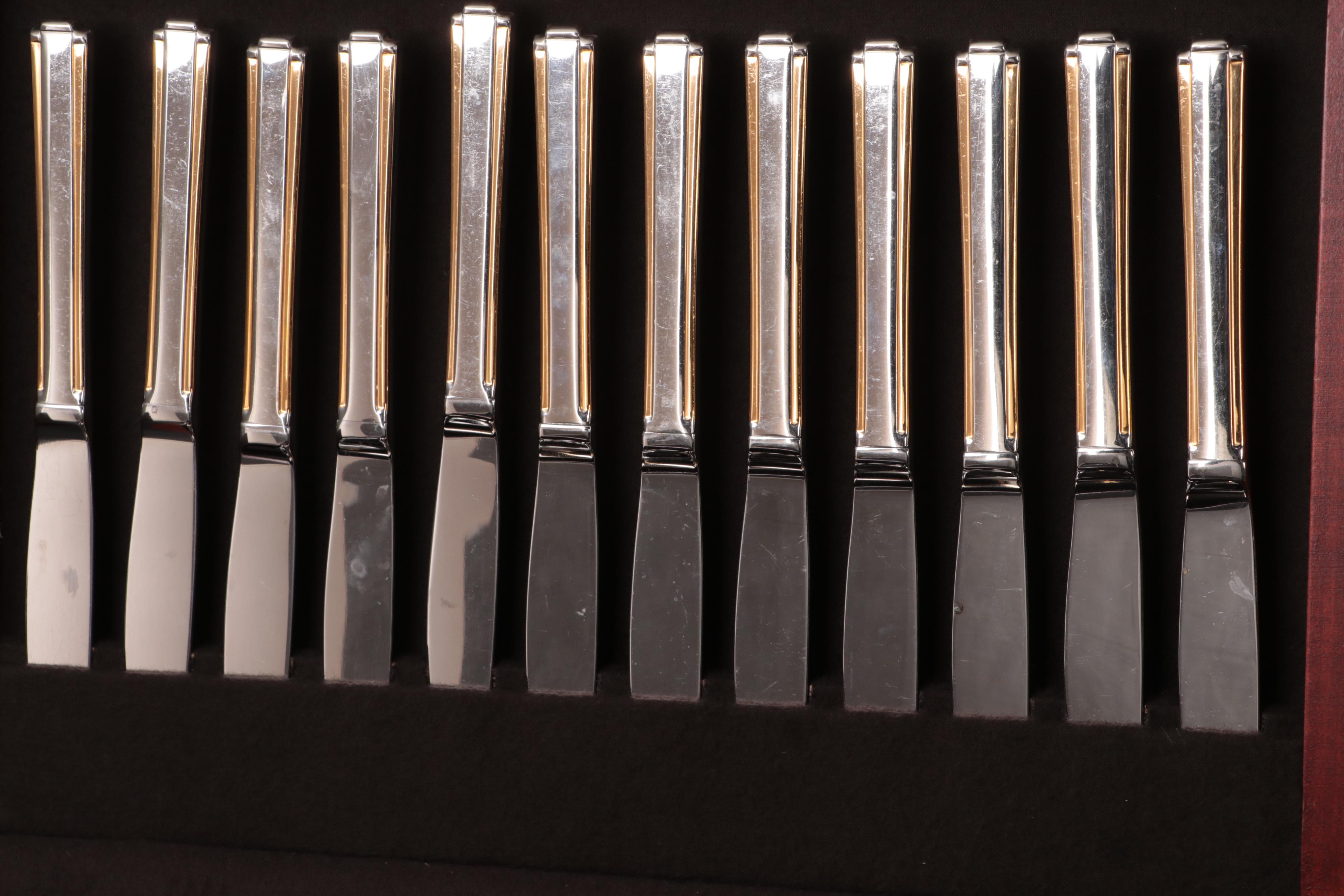 Oneida "Golden Etage" Stainless Flatware with Gold Accents, 1996–2001