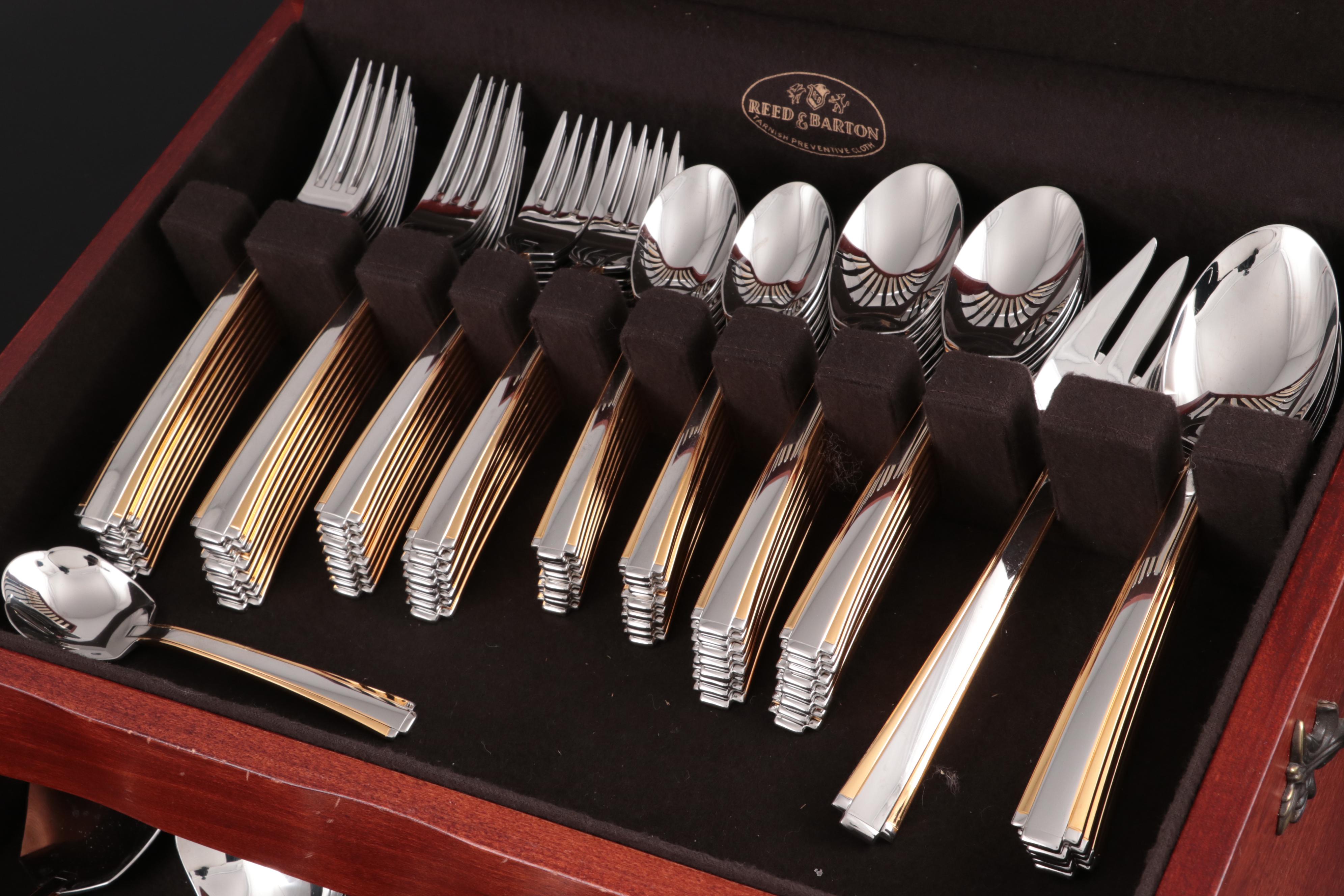 Oneida "Golden Etage" Stainless Flatware with Gold Accents, 1996–2001