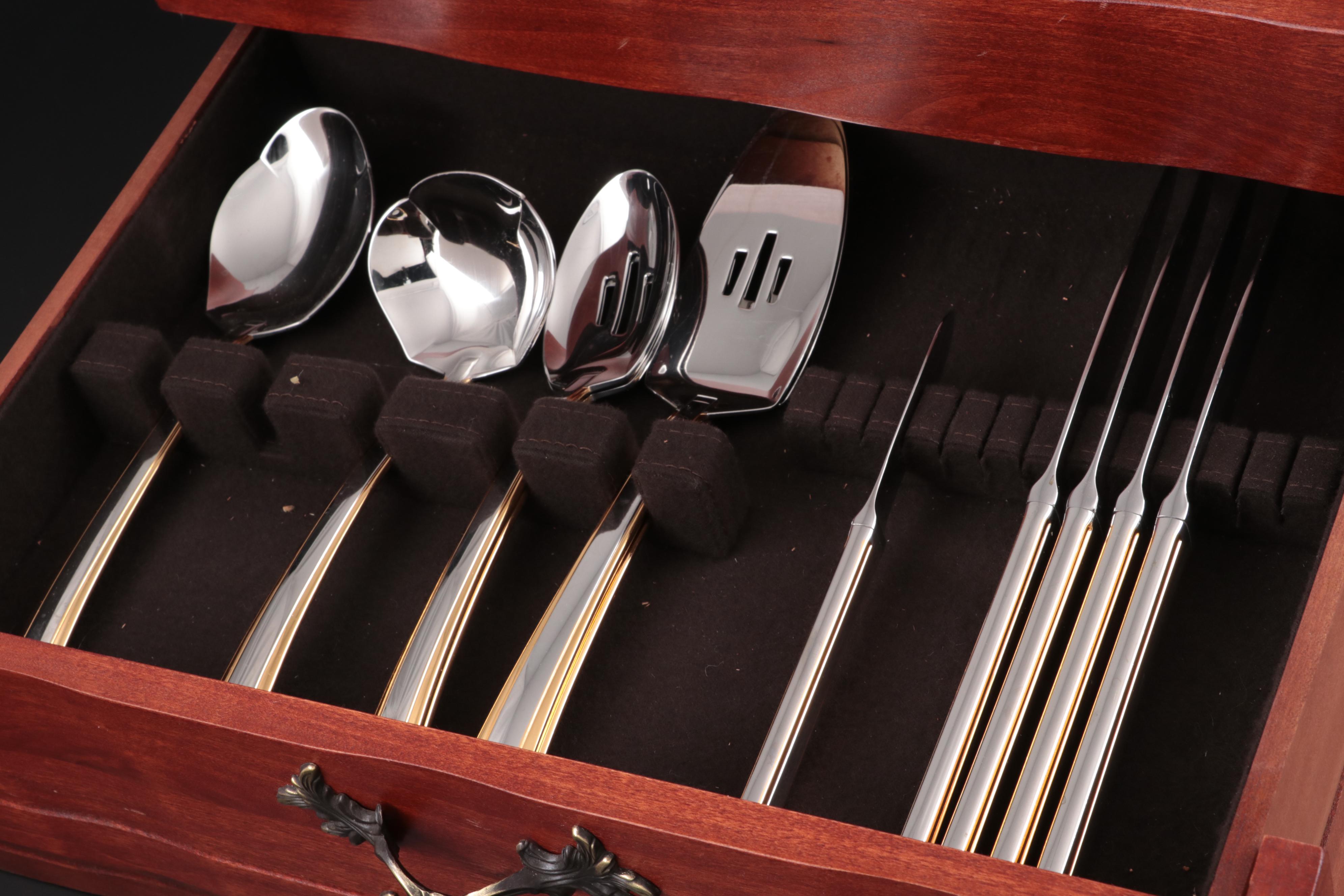 Oneida "Golden Etage" Stainless Flatware with Gold Accents, 1996–2001