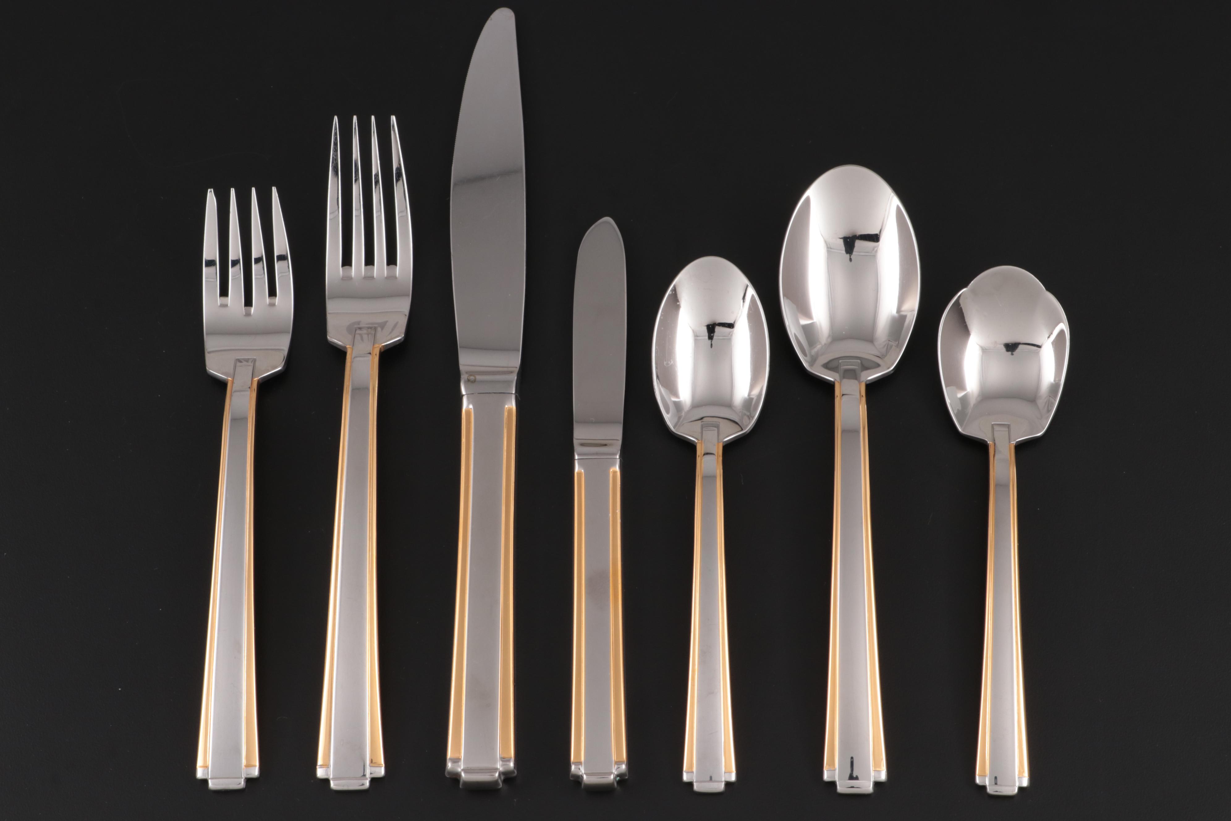 Oneida "Golden Etage" Stainless Flatware with Gold Accents, 1996–2001