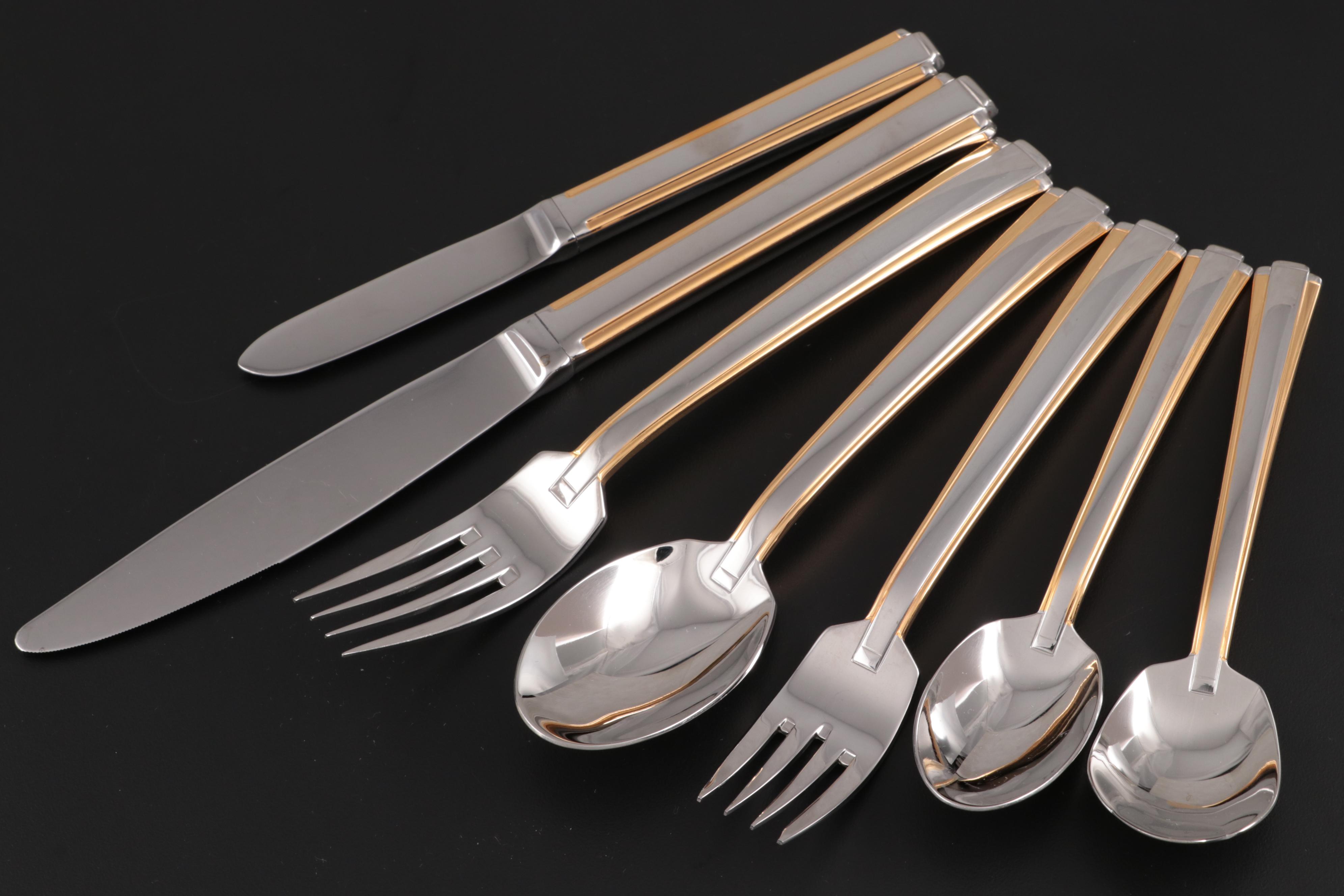 Oneida "Golden Etage" Stainless Flatware with Gold Accents, 1996–2001