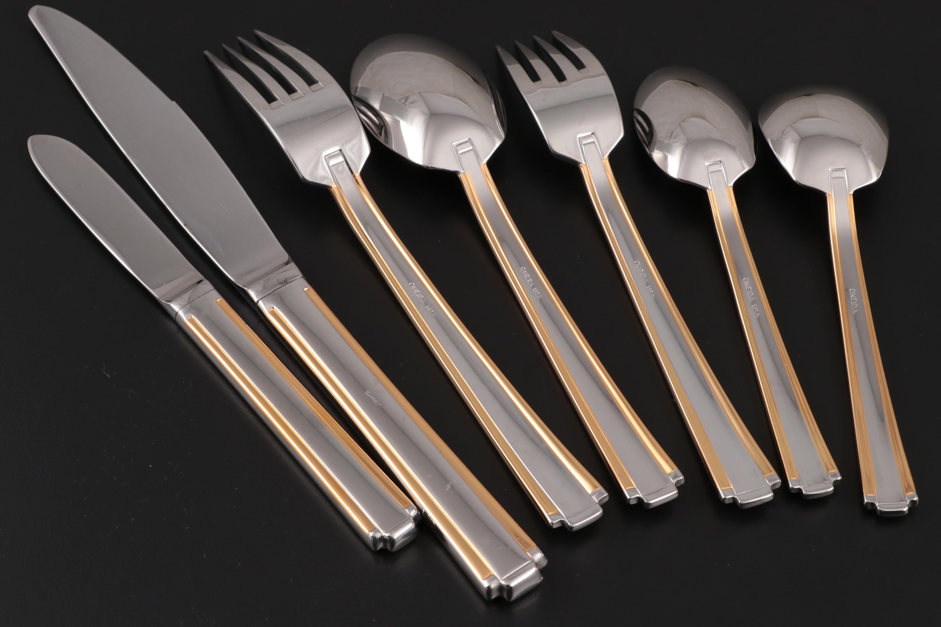 Oneida "Golden Etage" Stainless Flatware with Gold Accents, 1996–2001