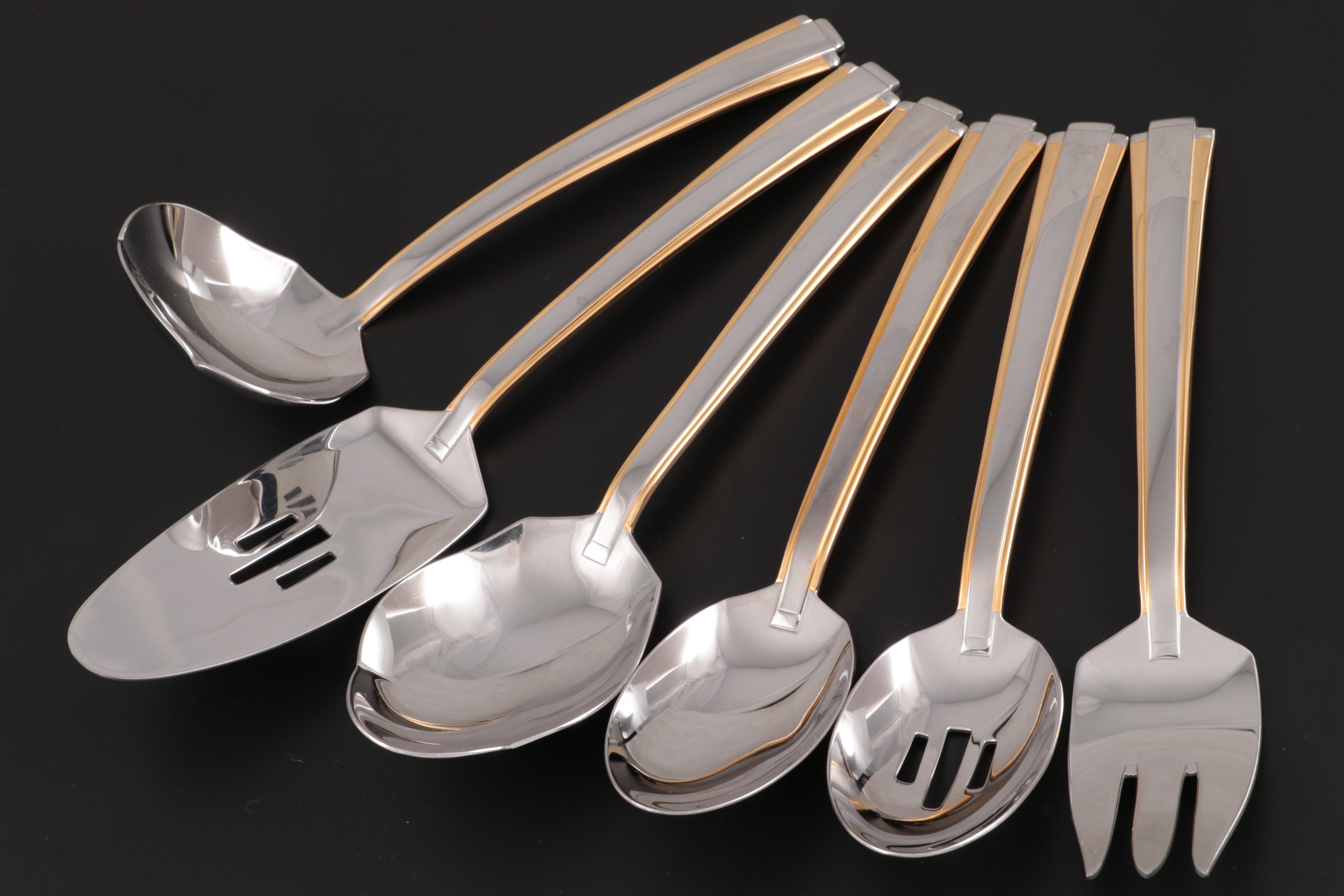 Oneida "Golden Etage" Stainless Flatware with Gold Accents, 1996–2001