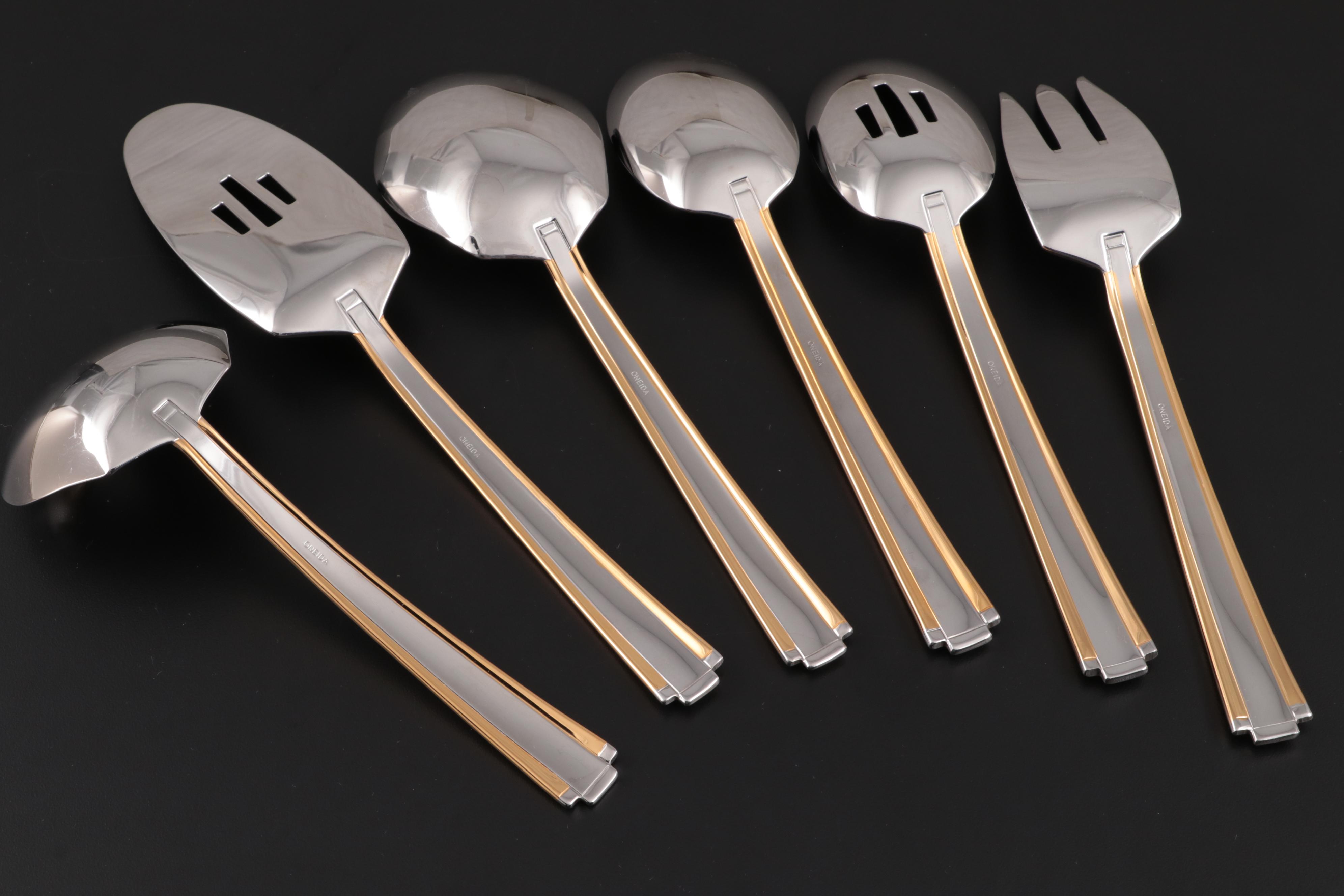 Oneida "Golden Etage" Stainless Flatware with Gold Accents, 1996–2001