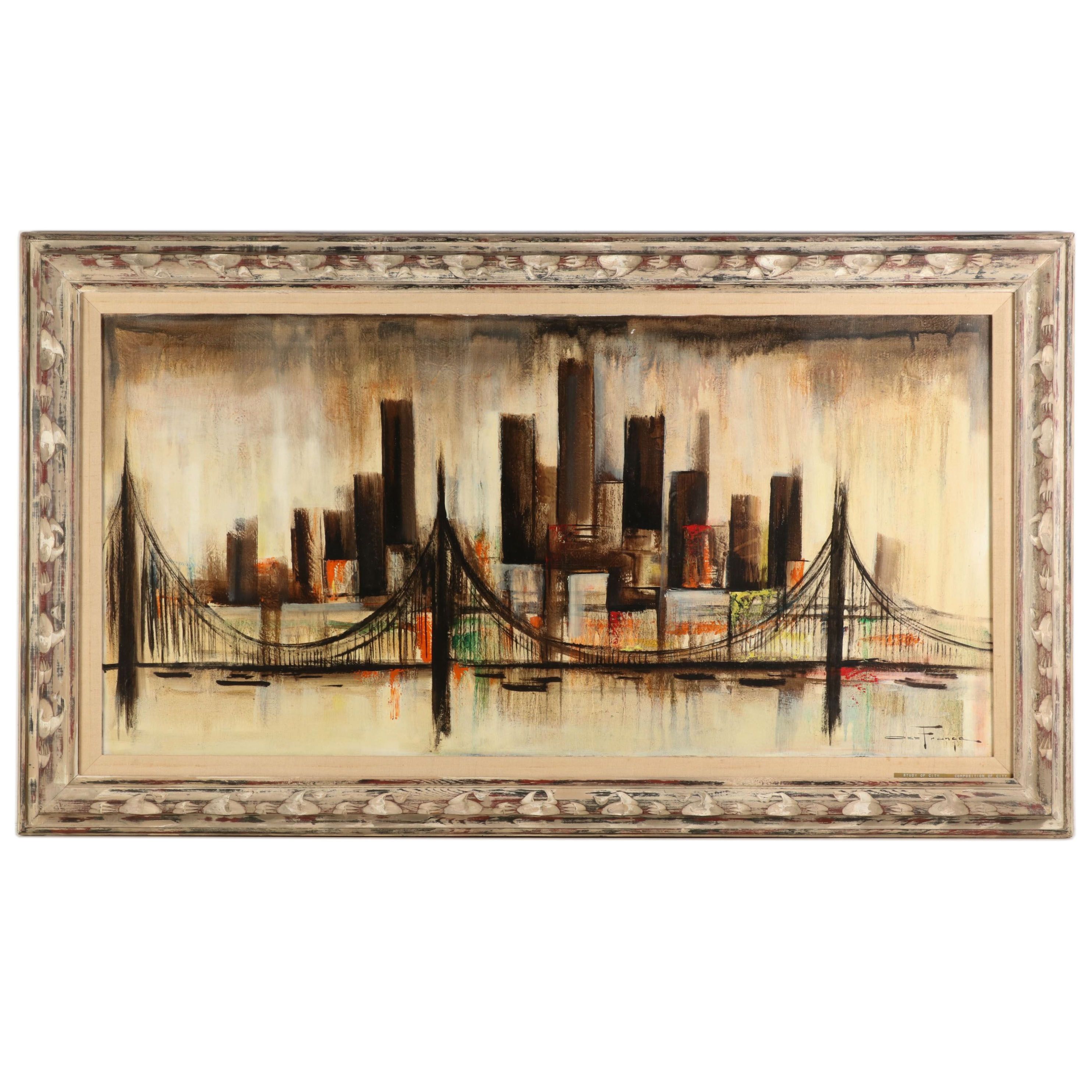 Ozz França Modernist Oil Painting "Study of City - Composition of City"