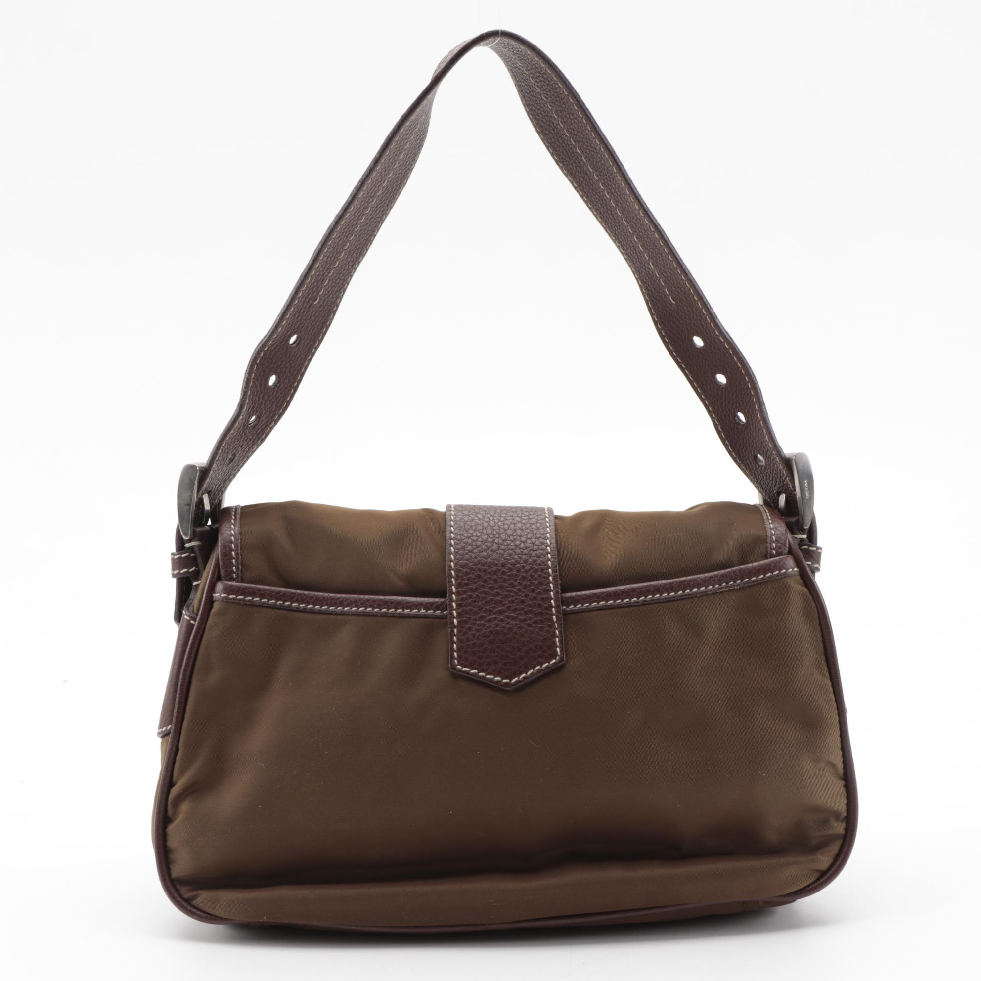 Prada Tessuto Nylon and Contrast Stitched Leather Shoulder Bag