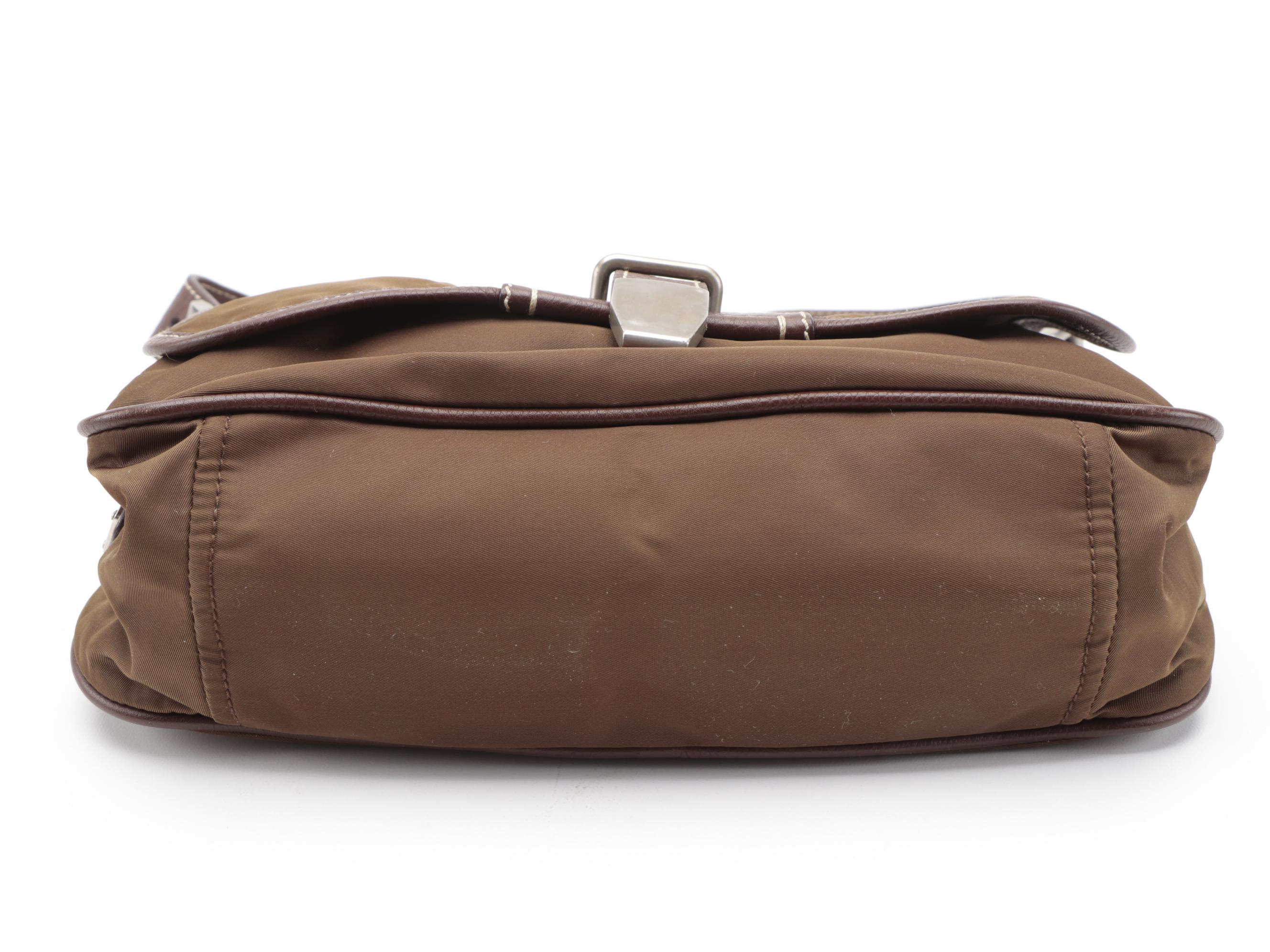 Prada Tessuto Nylon and Contrast Stitched Leather Shoulder Bag