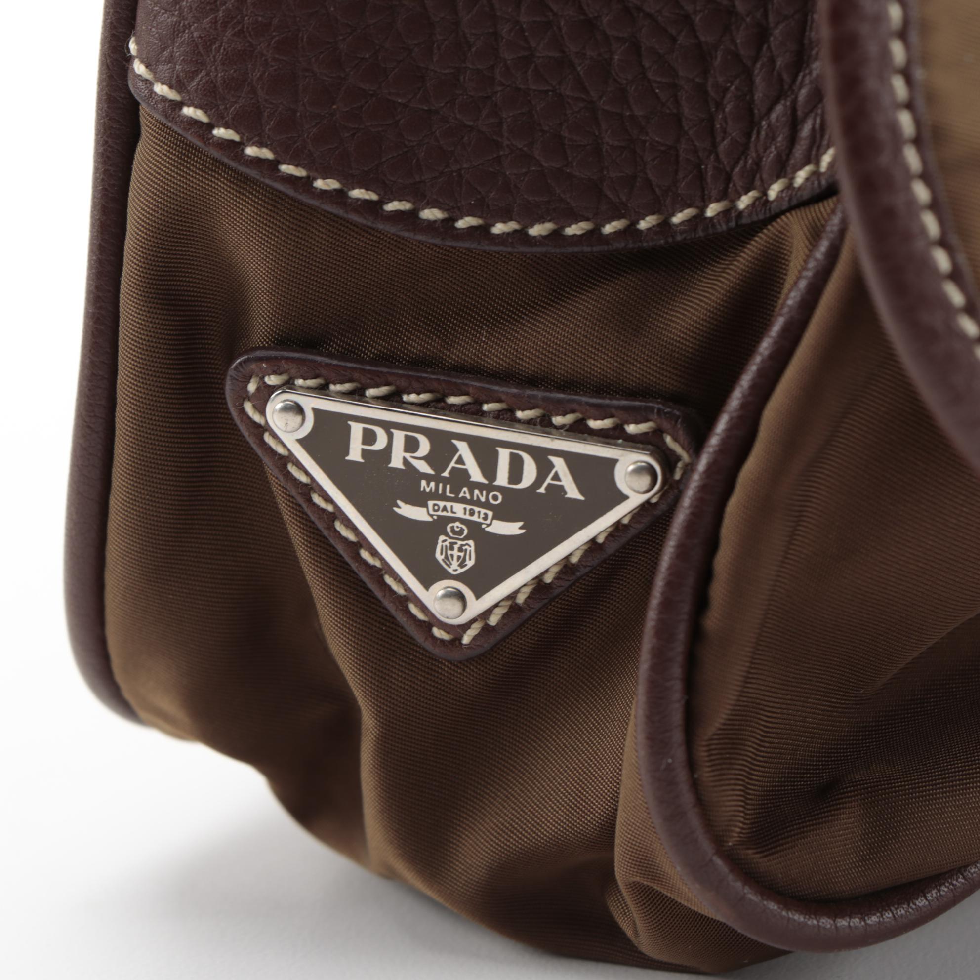 Prada Tessuto Nylon and Contrast Stitched Leather Shoulder Bag
