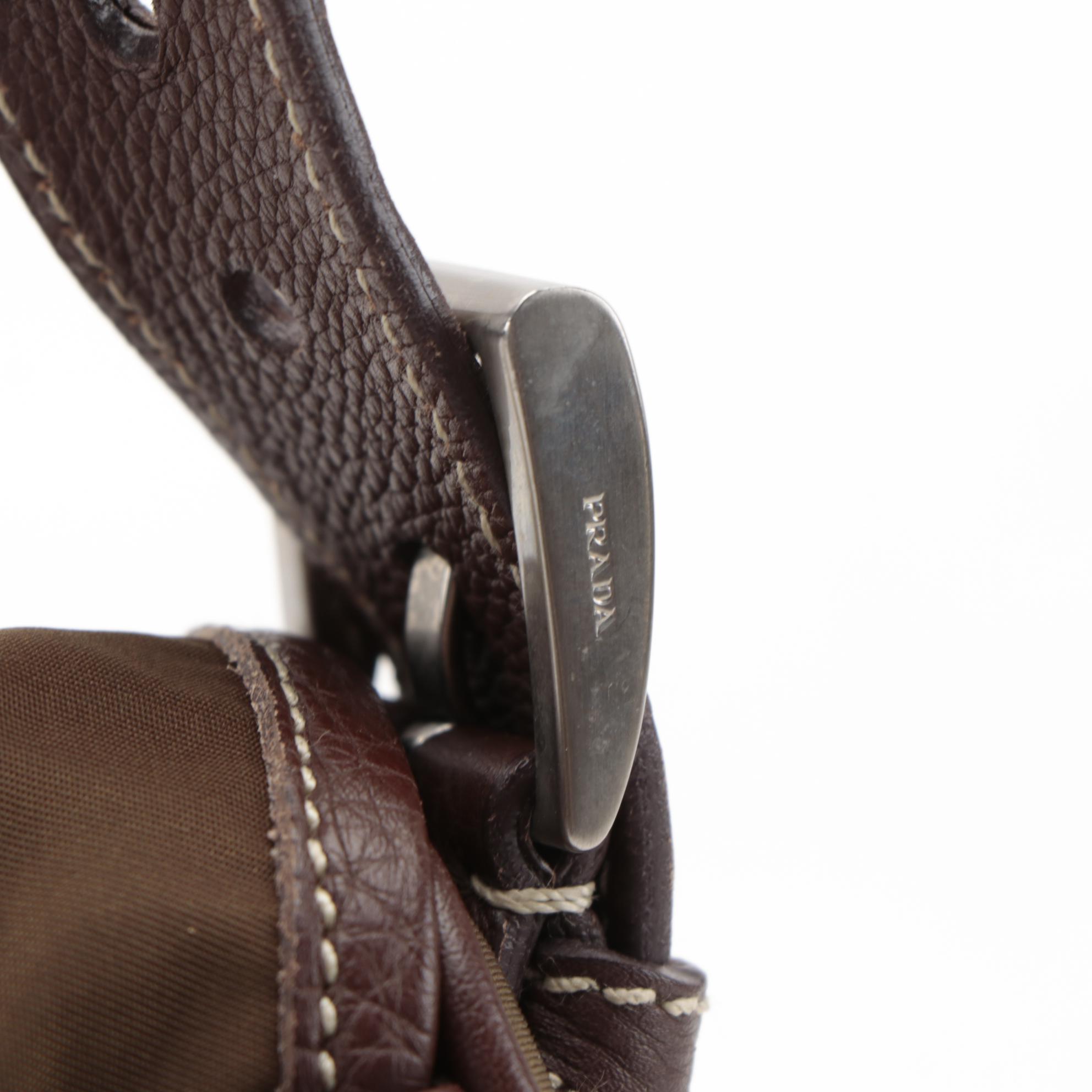 Prada Tessuto Nylon and Contrast Stitched Leather Shoulder Bag