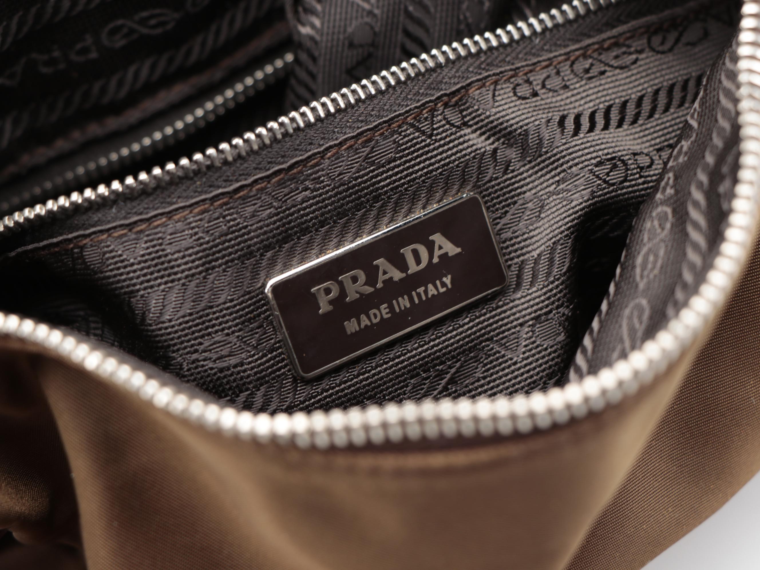Prada Tessuto Nylon and Contrast Stitched Leather Shoulder Bag