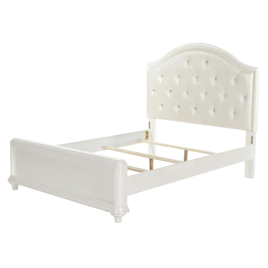 White Painted Wood and Faux Leather Button-Tufted Full Size Bed
