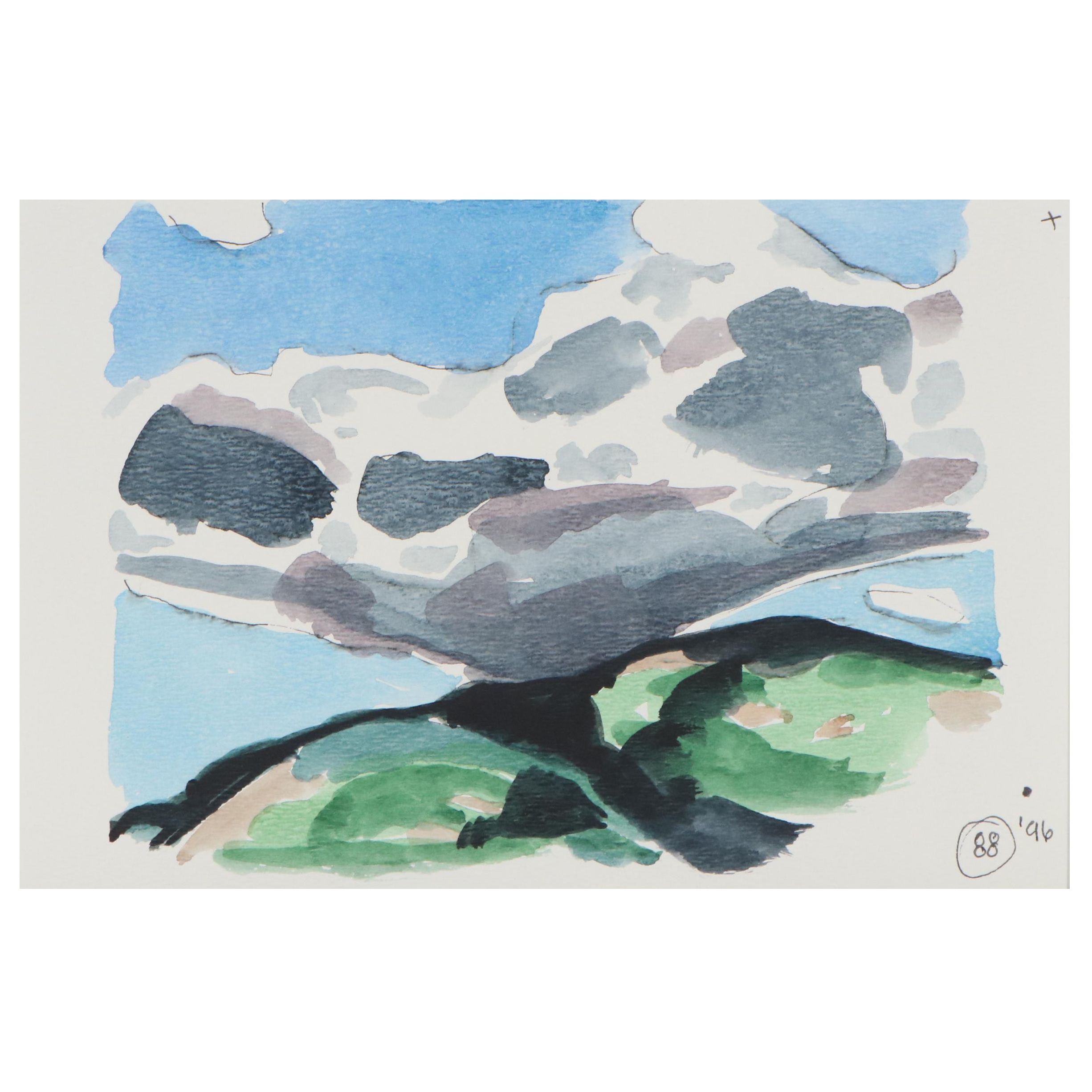 Robert Herrmann Landscape Ink and Watercolor Painting