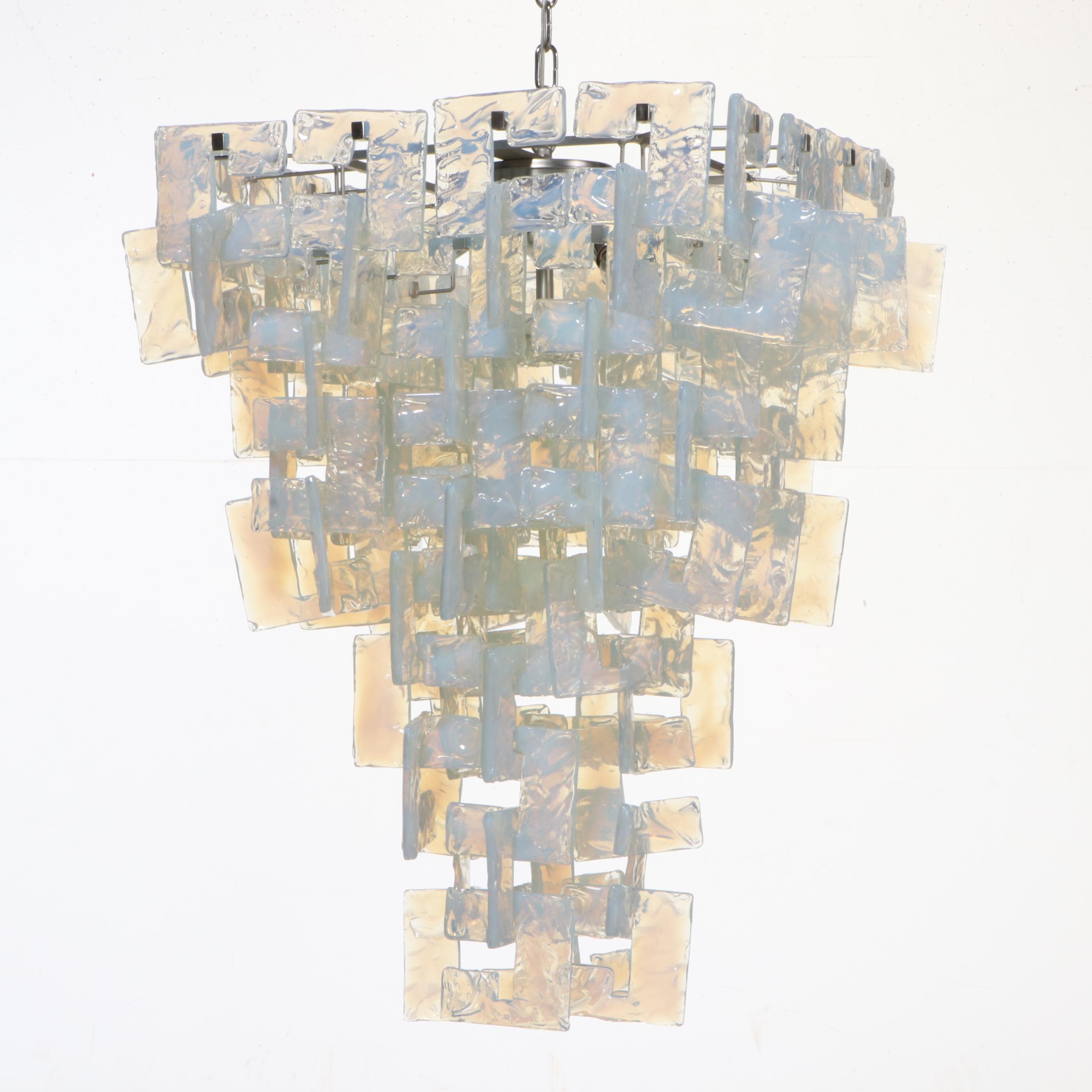 Carlo Nason for Mazzega "Ice" Interlocking Murano Glass Chandelier, 1970s