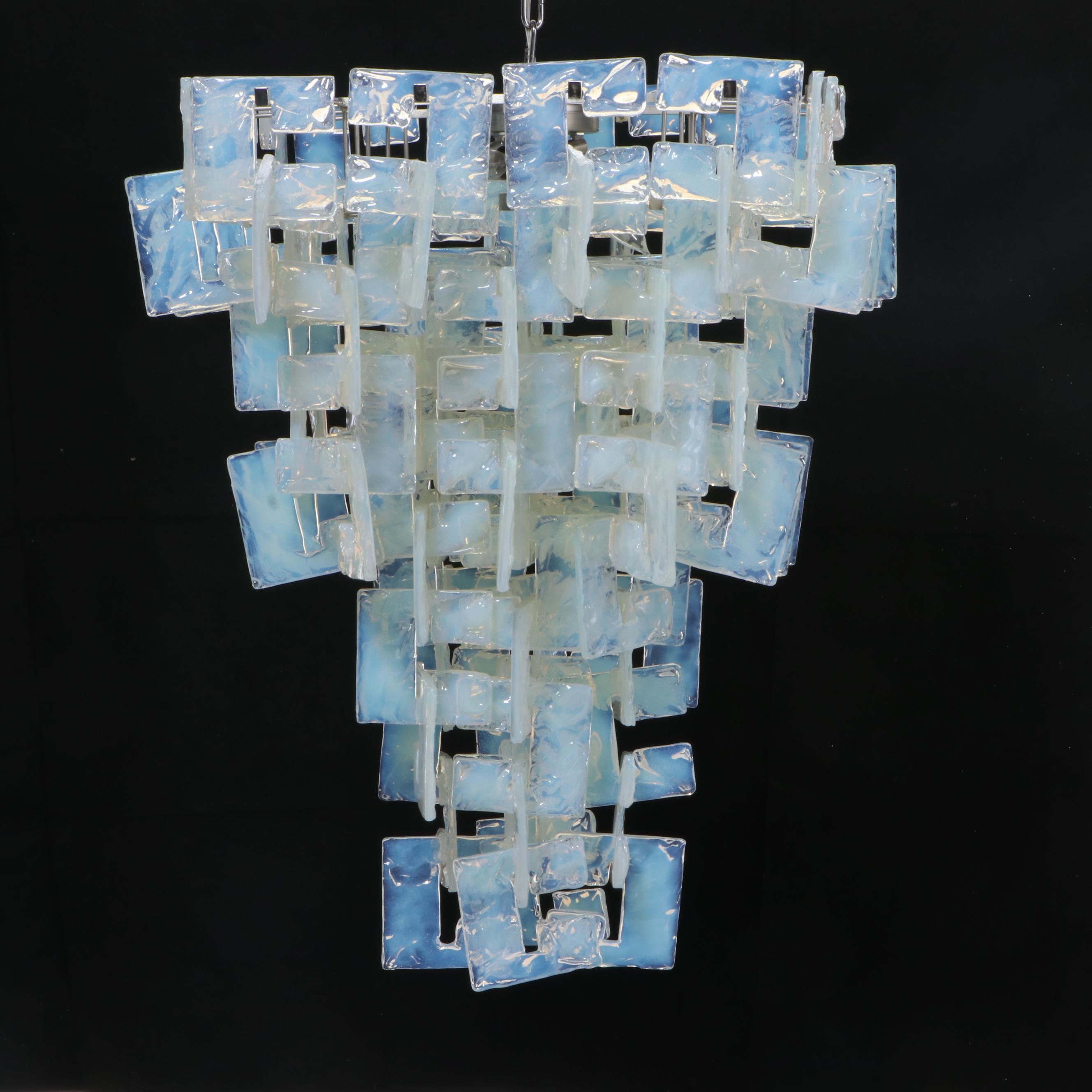 Carlo Nason for Mazzega "Ice" Interlocking Murano Glass Chandelier, 1970s