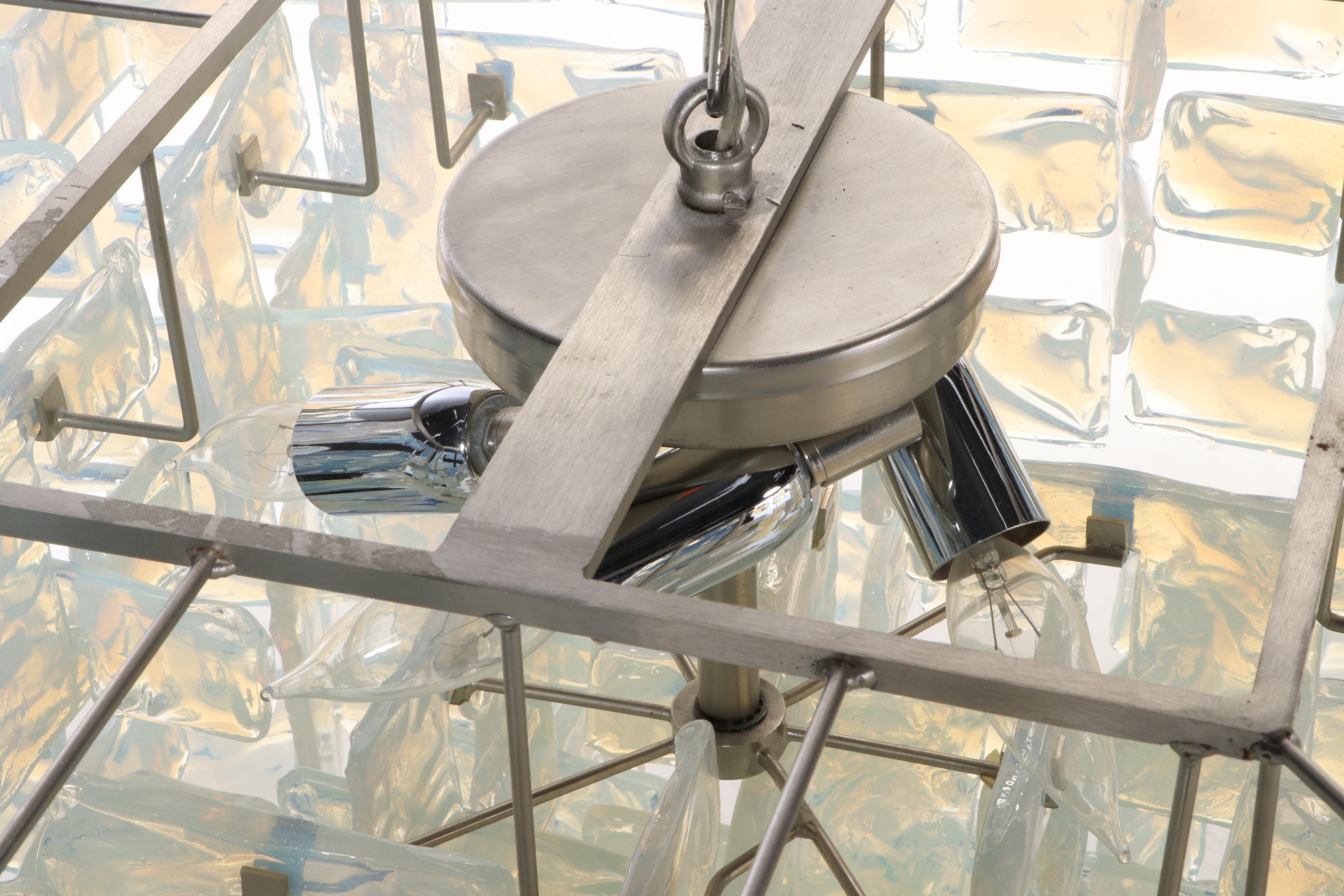 Carlo Nason for Mazzega "Ice" Interlocking Murano Glass Chandelier, 1970s