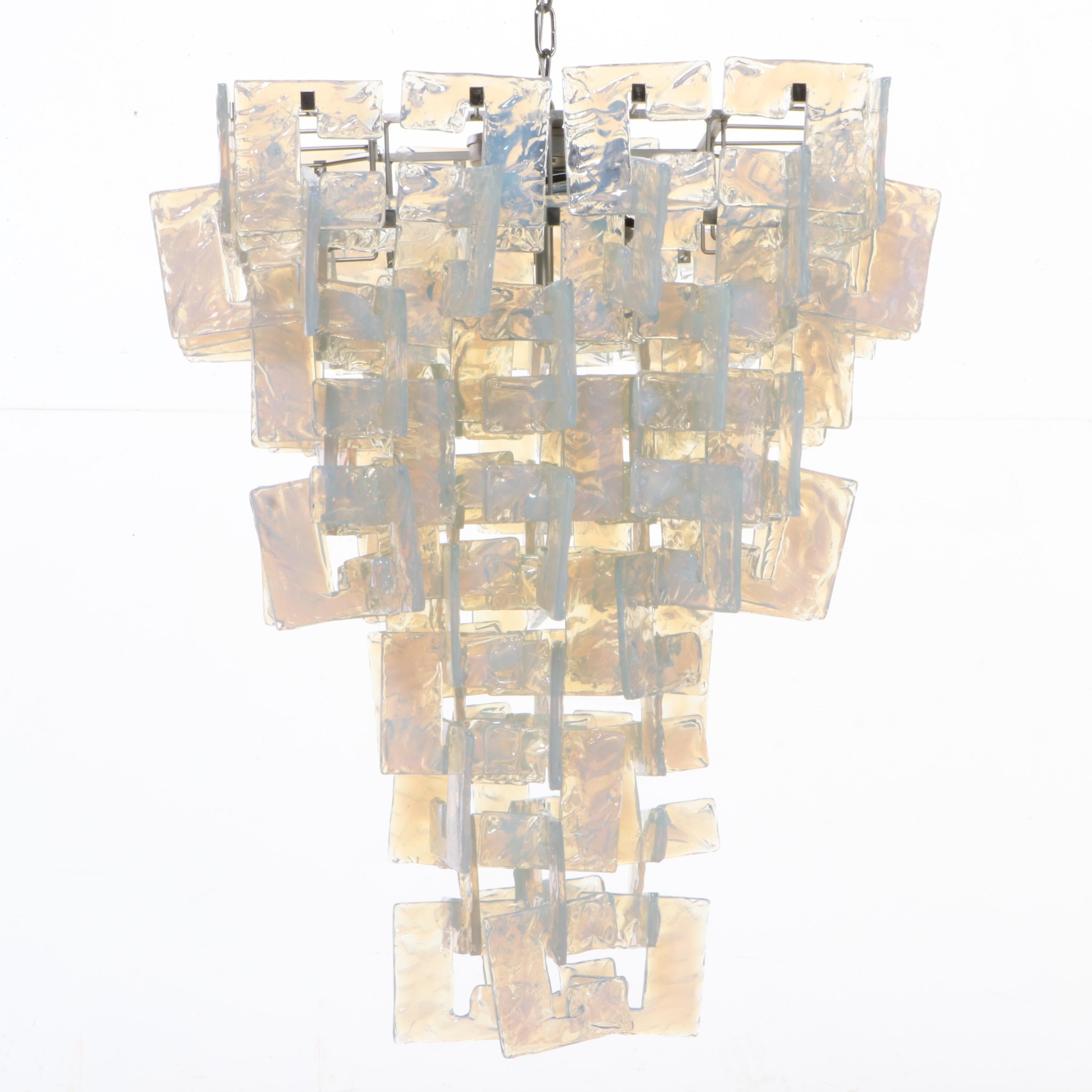 Carlo Nason for Mazzega "Ice" Interlocking Murano Glass Chandelier, 1970s