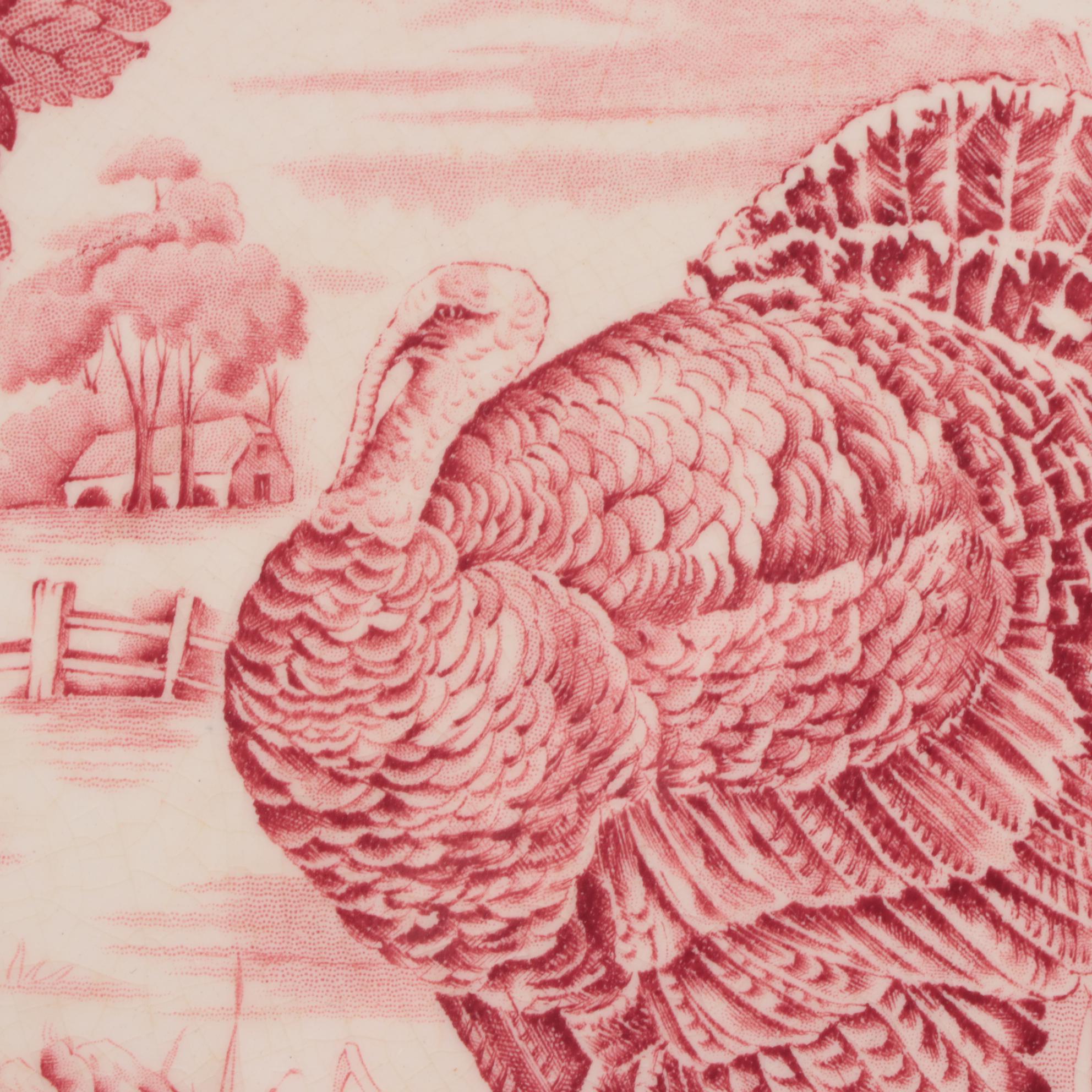 Wood & Sons Pink "Turkey" Transferware Dinner Plates