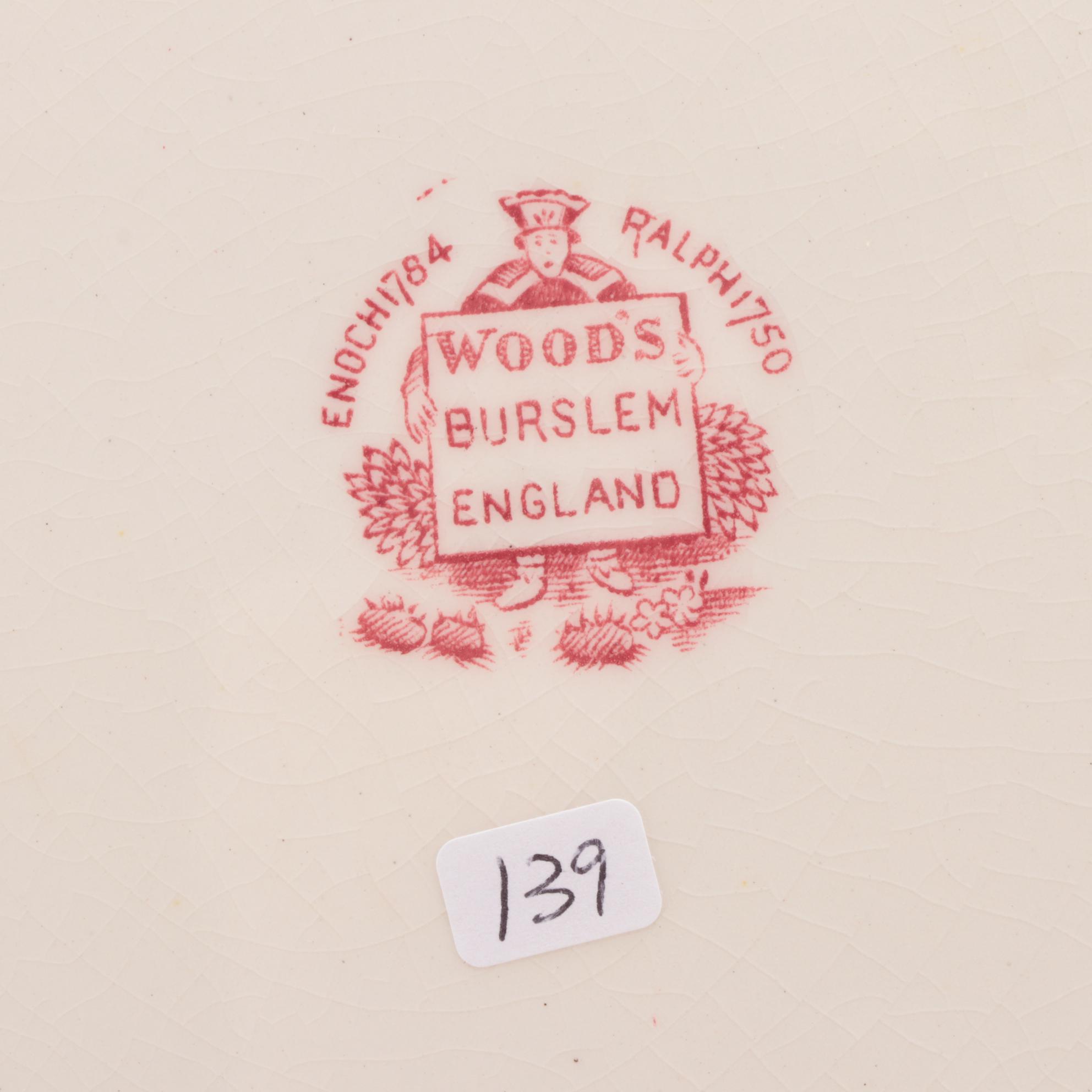 Wood & Sons Pink "Turkey" Transferware Dinner Plates