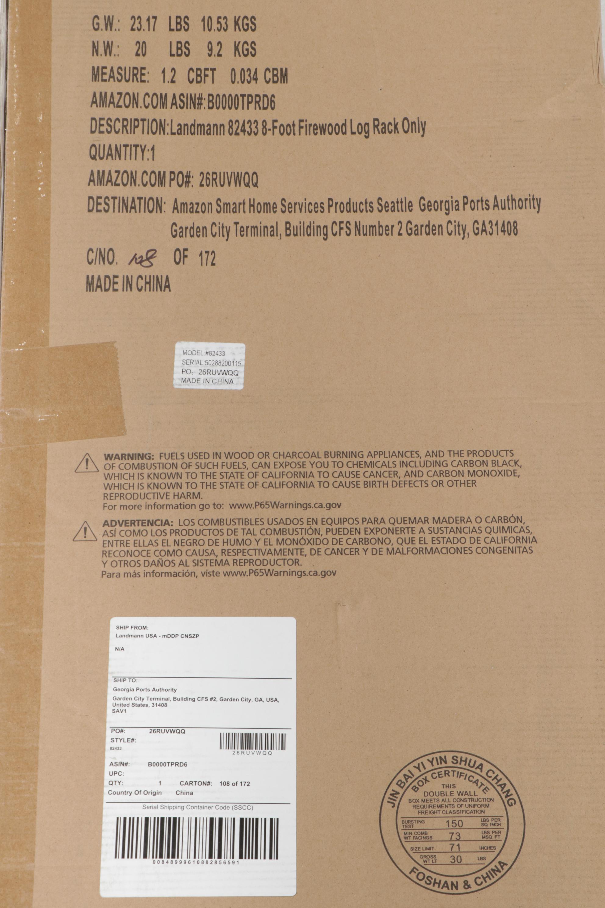 Landmann 8-Foot Coated Steel Firewood Rack