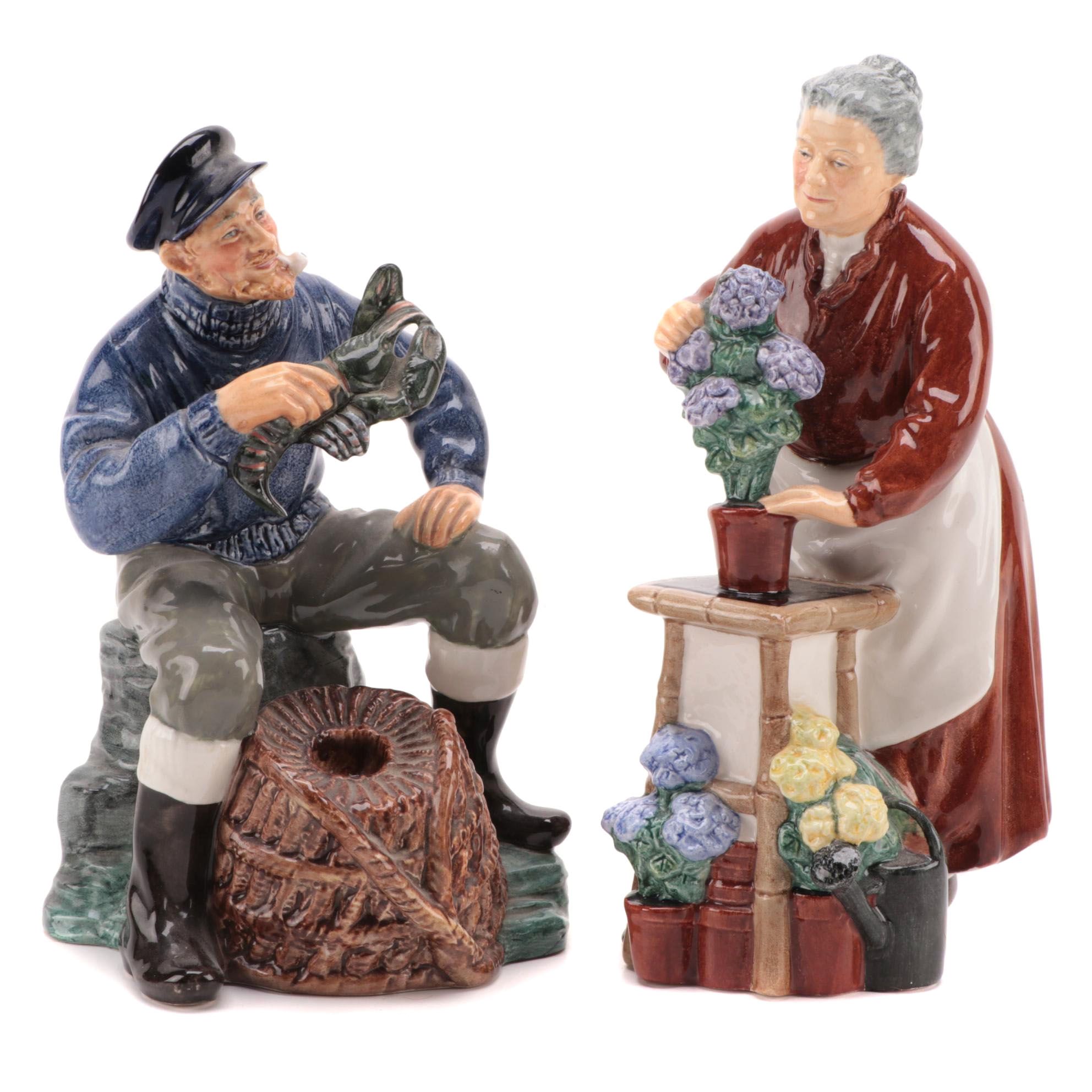 Royal Doulton "Flora" and "The Lobster Man" Ceramic Figurines