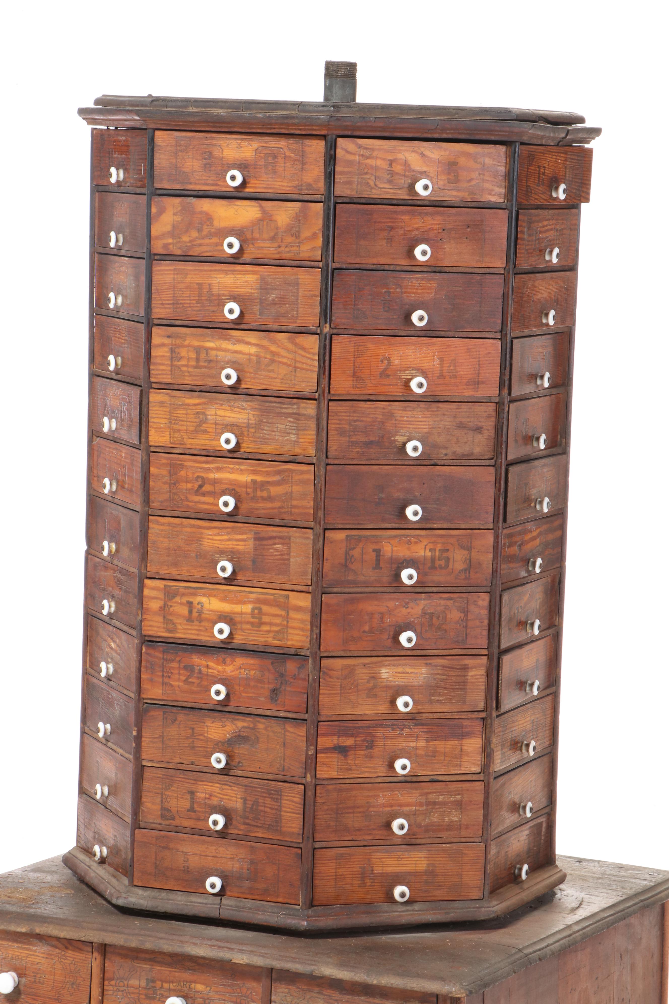 American Bolt and Screw Company Rotating Octagonal Hardware Store Cabinet