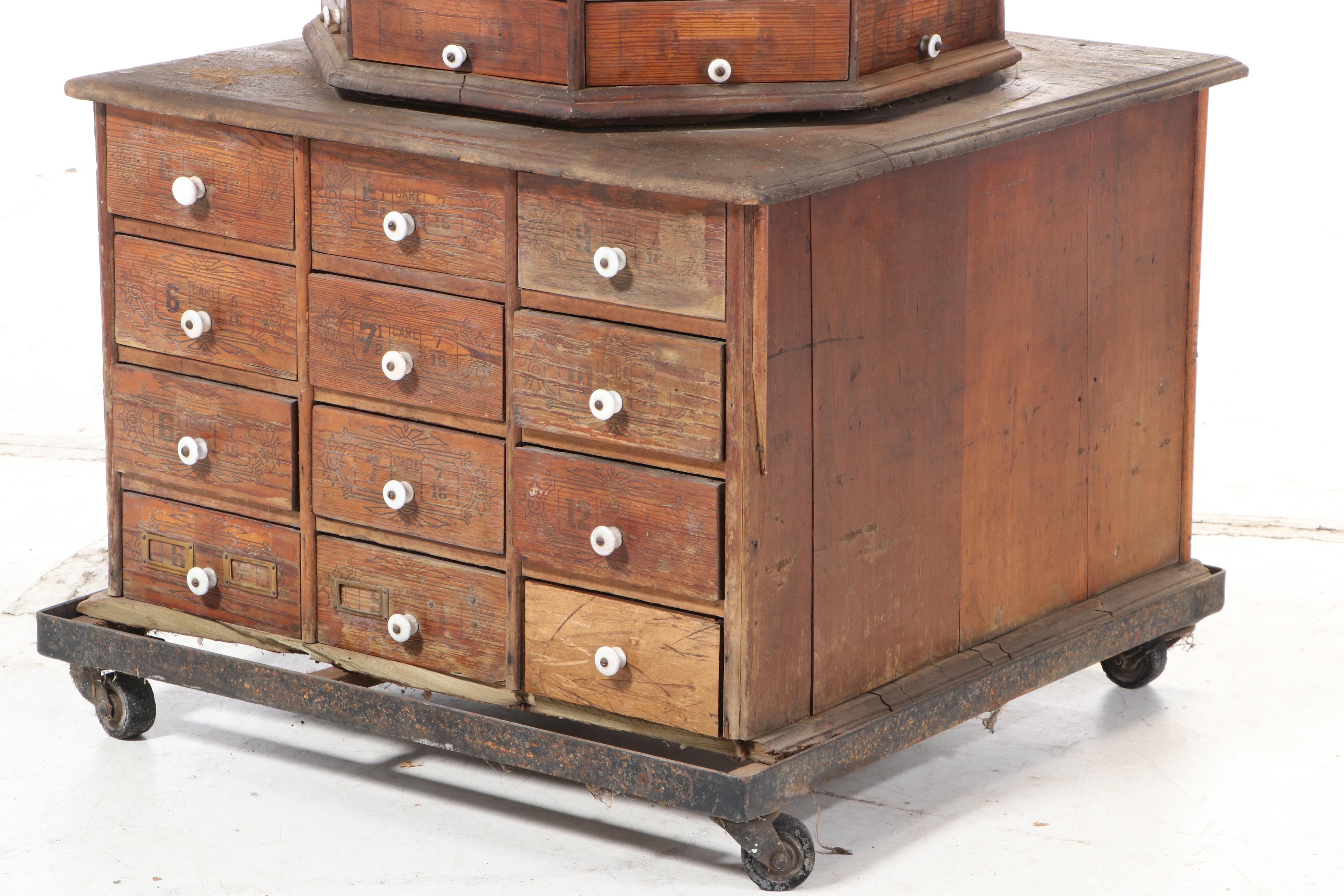 American Bolt and Screw Company Rotating Octagonal Hardware Store Cabinet