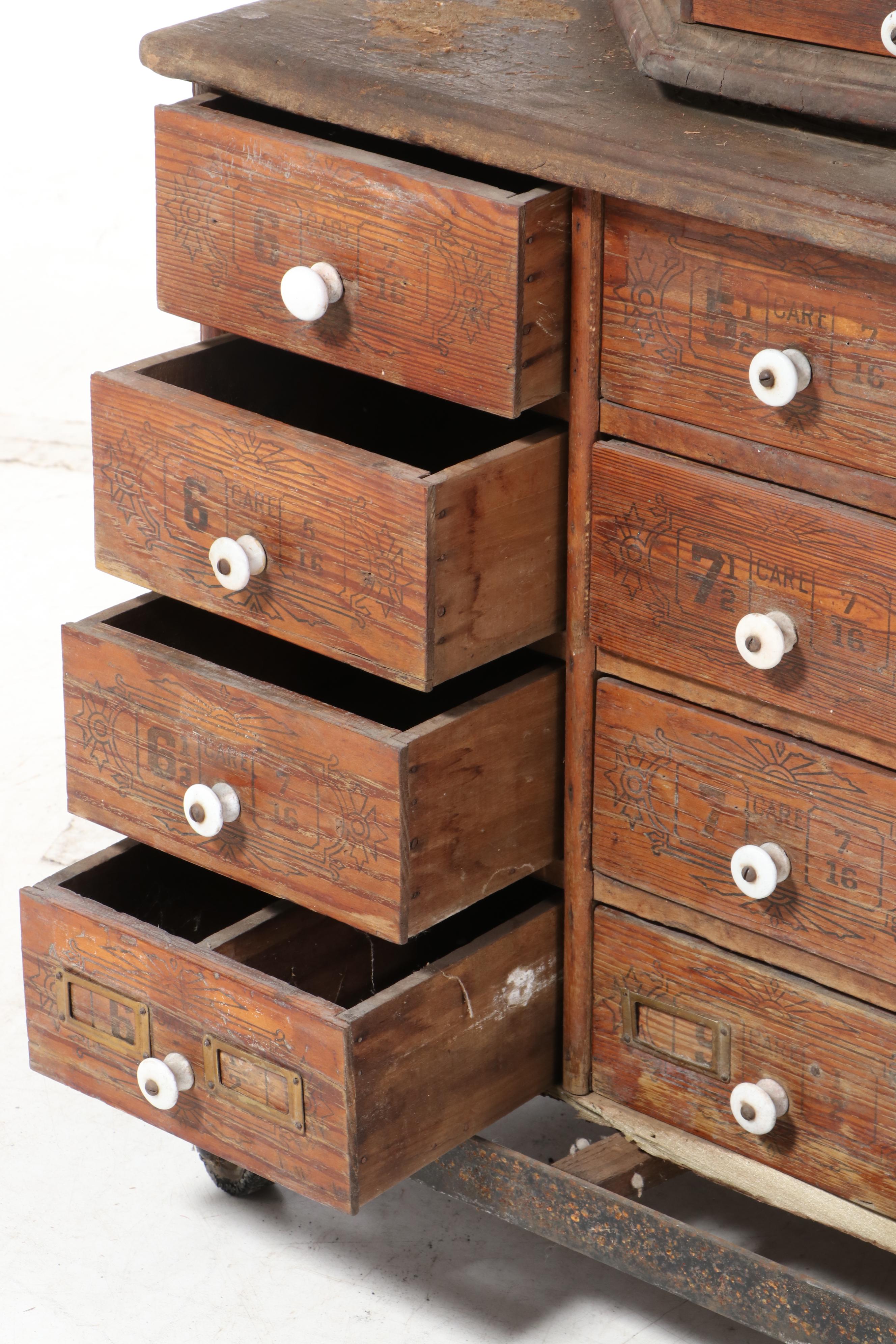 American Bolt and Screw Company Rotating Octagonal Hardware Store Cabinet