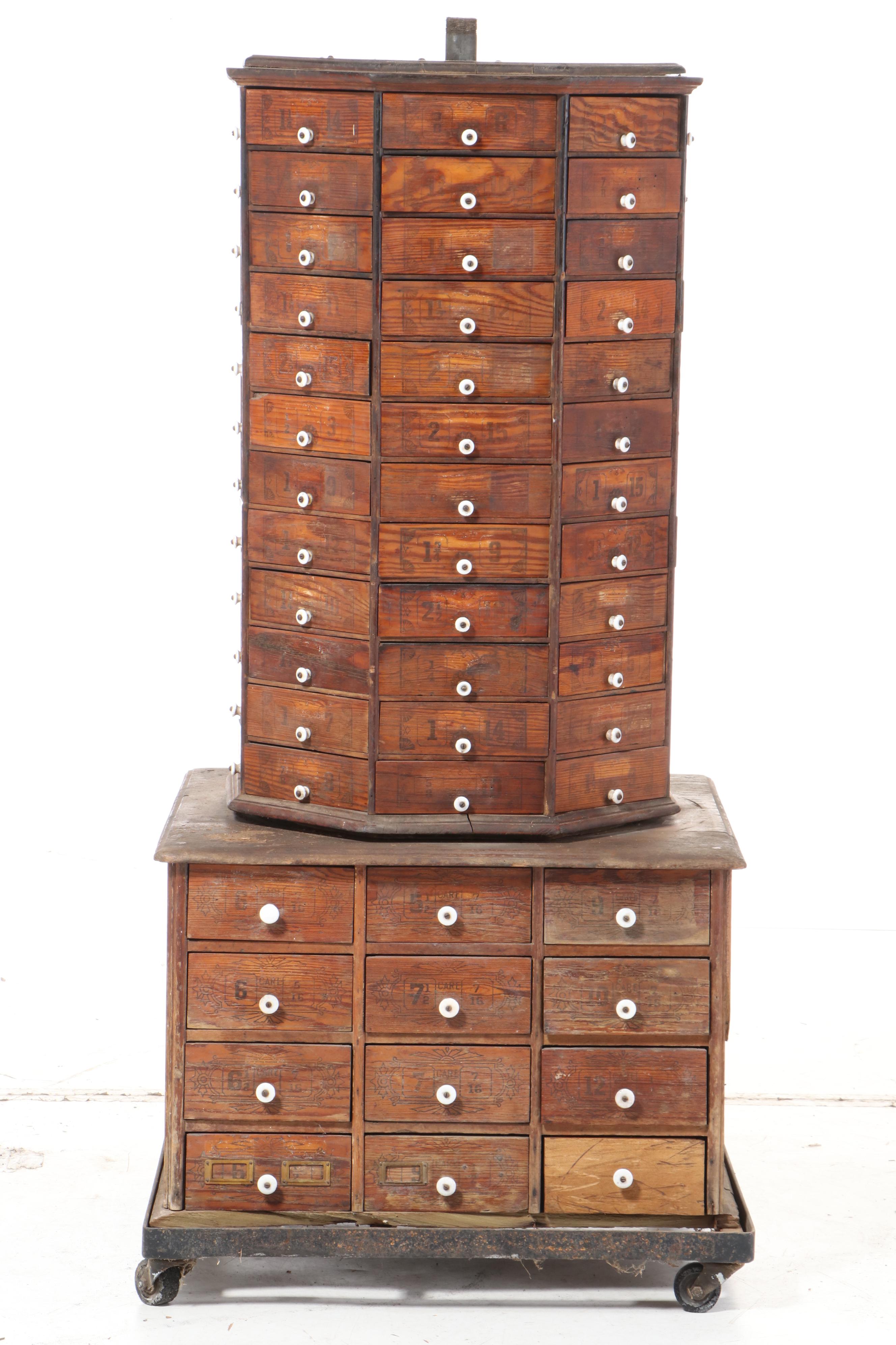 American Bolt and Screw Company Rotating Octagonal Hardware Store Cabinet