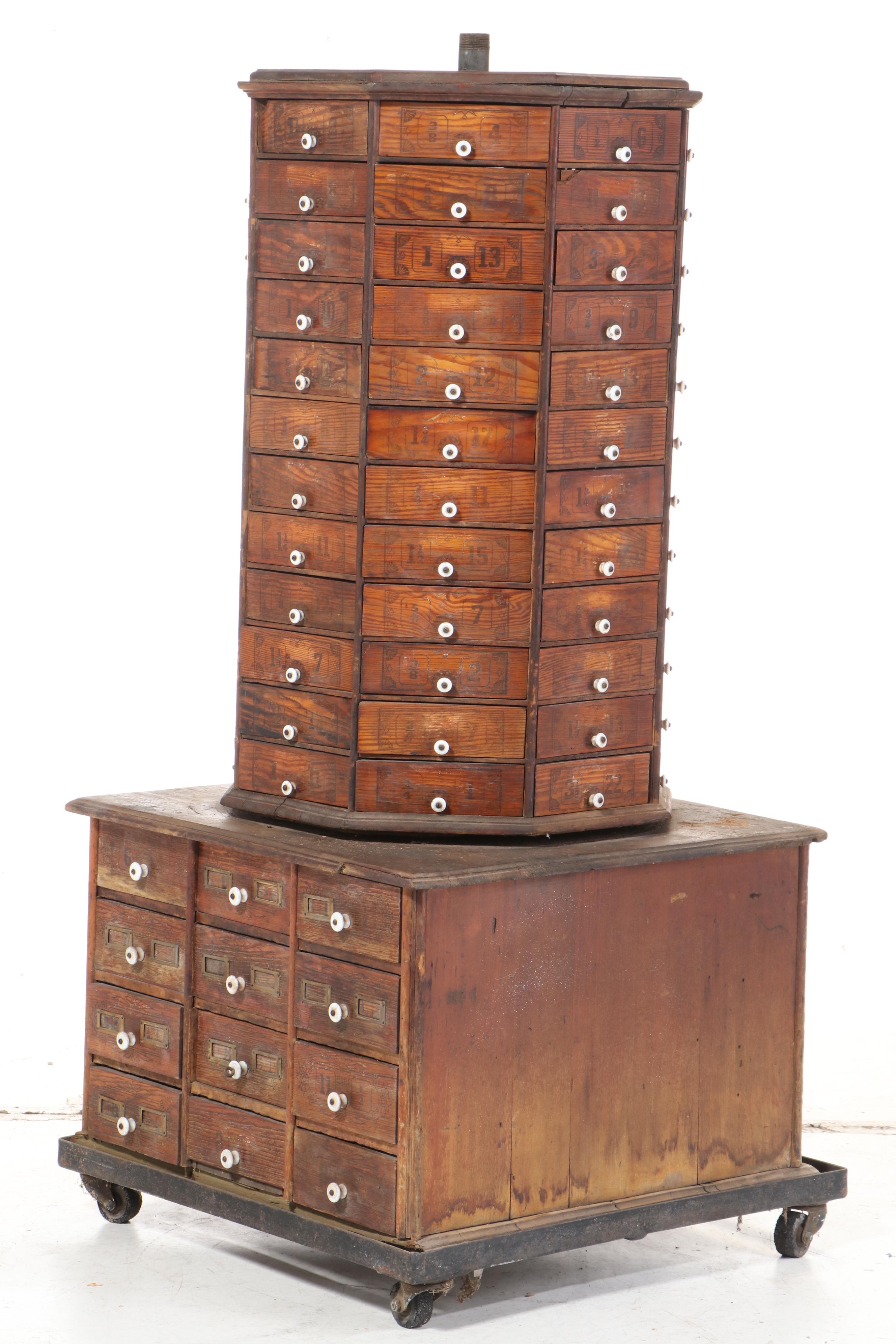 American Bolt and Screw Company Rotating Octagonal Hardware Store Cabinet