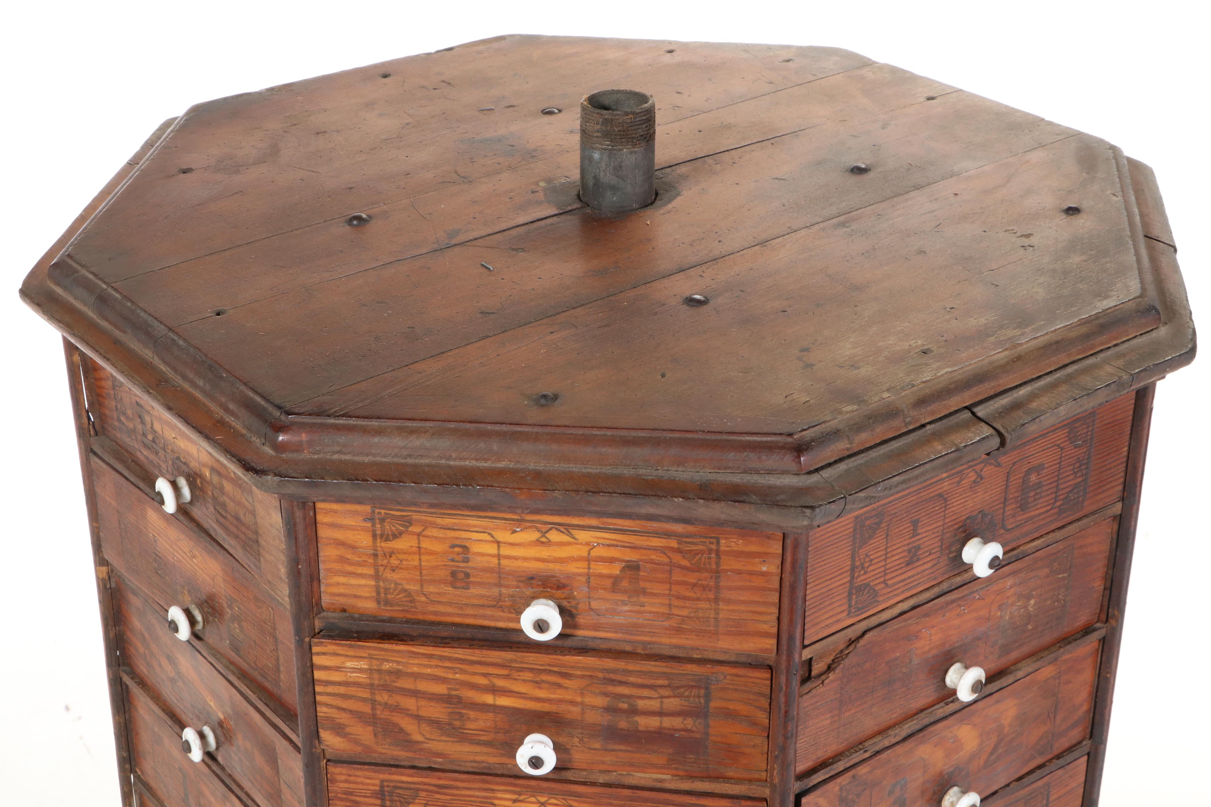 American Bolt and Screw Company Rotating Octagonal Hardware Store Cabinet